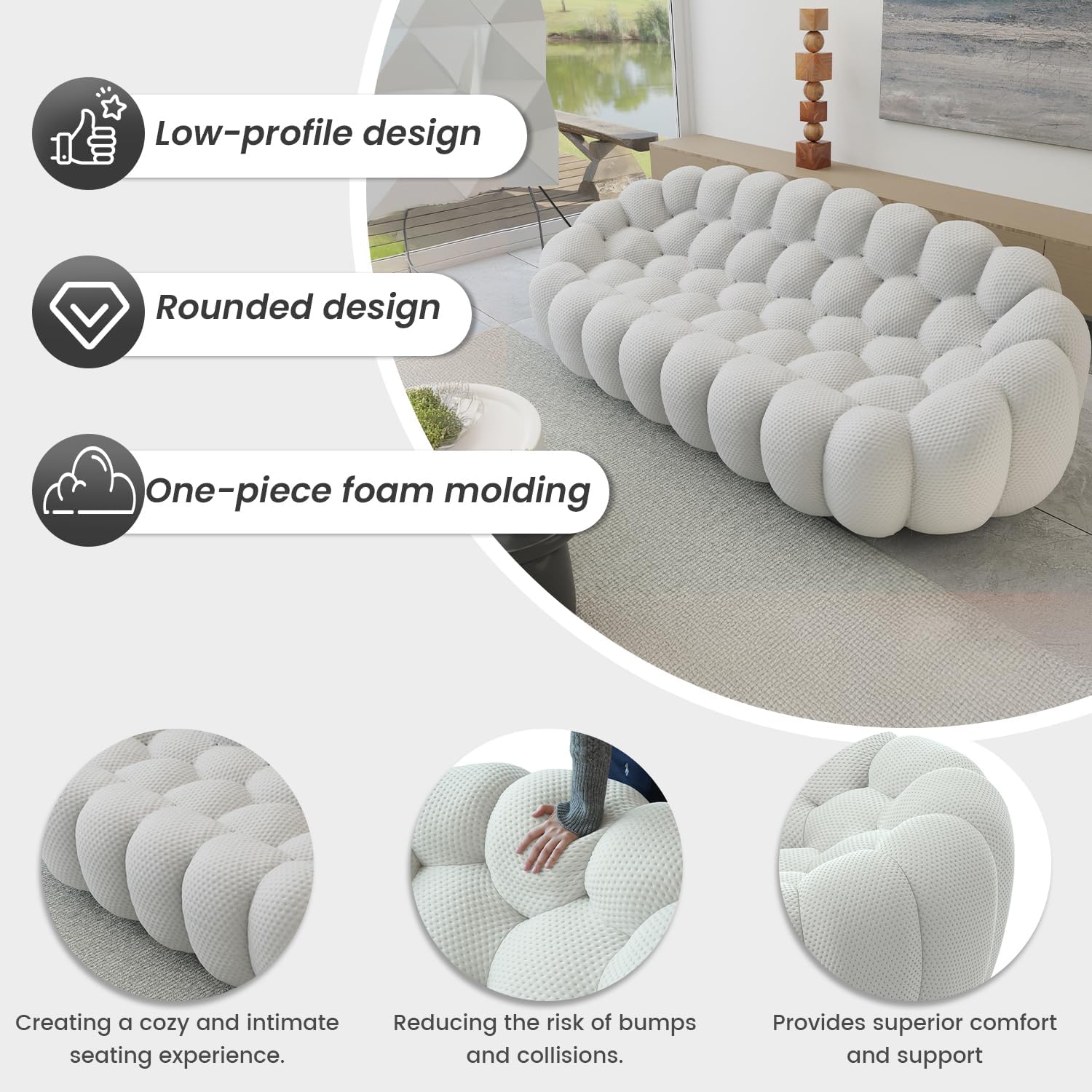 Nuvé® Mitsu Modular Bouclé Cloud Sofa - Light Grey - Ottoman - Image 6