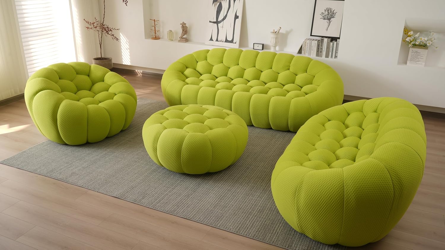 Nuvé® Mitsu Modular Bouclé Cloud Sofa - Lime Green - 1 + 2 + 3 Seater and Ottoman - Image 5