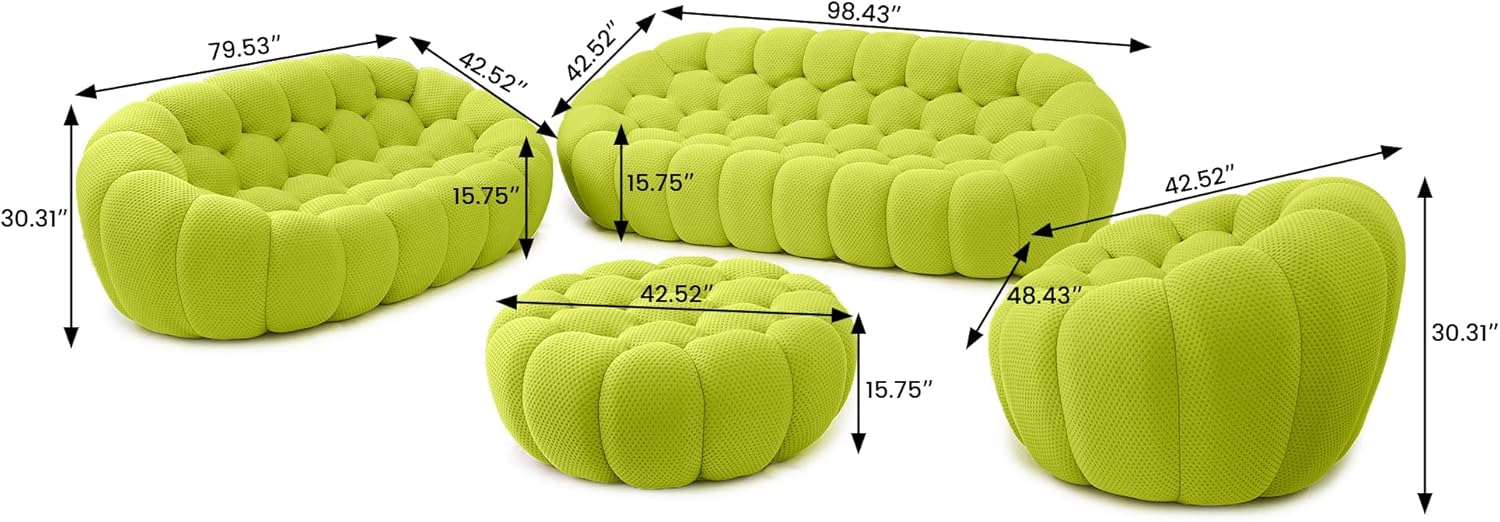 Nuvé® Mitsu Modular Bouclé Cloud Sofa - Lime Green - 1 + 2 + 3 Seater and Ottoman - Image 6