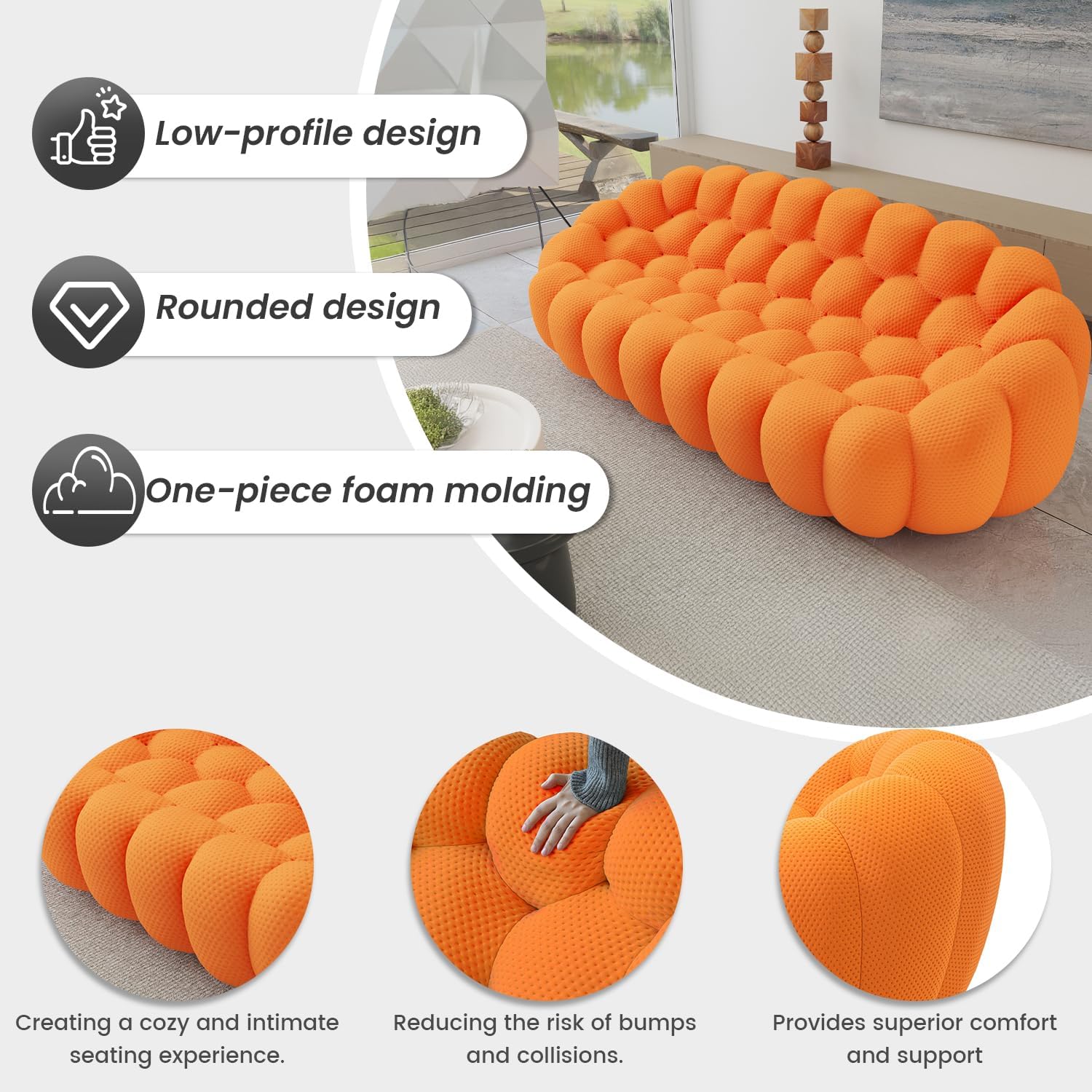 Nuvé® Mitsu Modular Bouclé Cloud Sofa - Orange - 2 Seater Sofa - Image 7