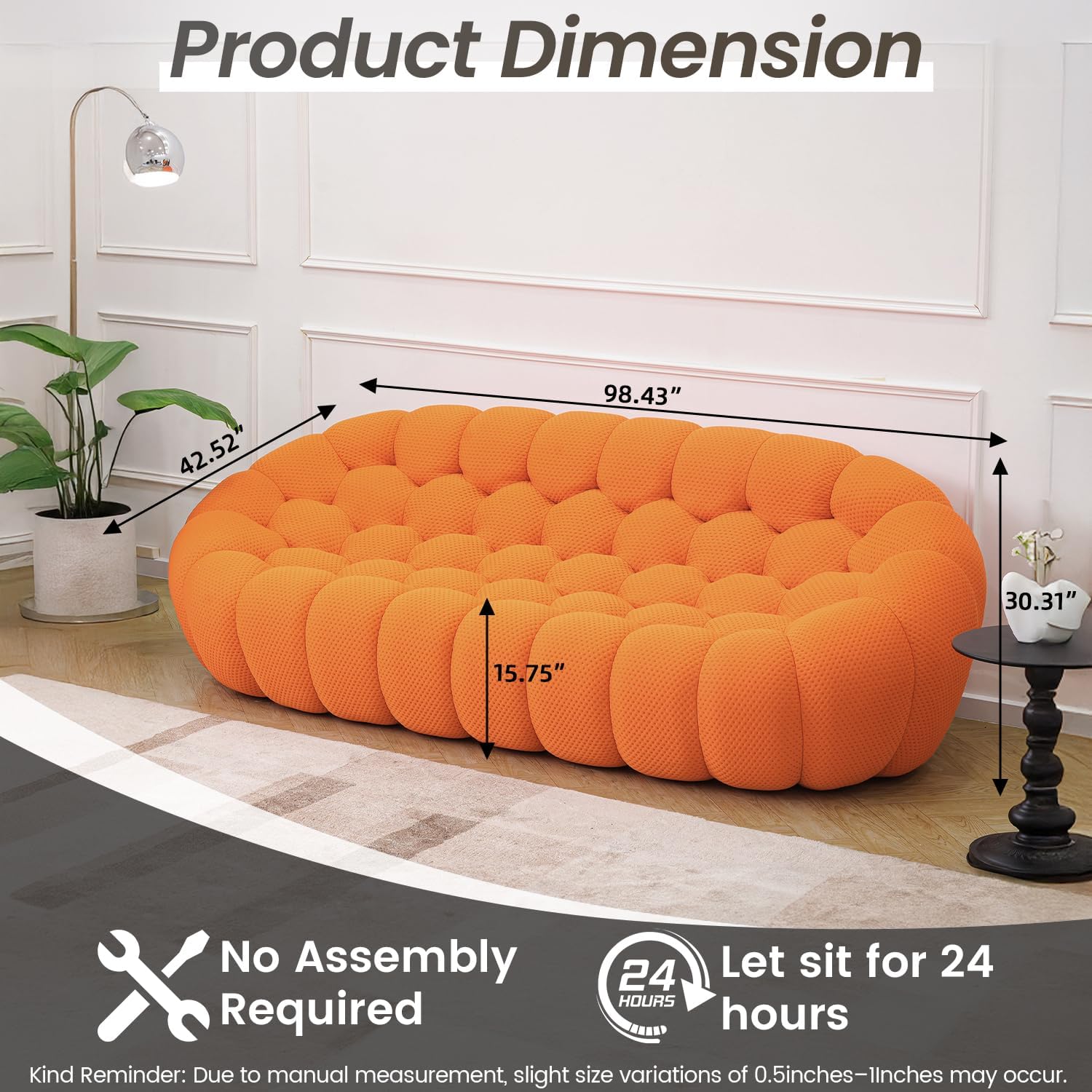 Nuvé® Mitsu Modular Bouclé Cloud Sofa - Orange - 3-Seater Sofa - Image 10