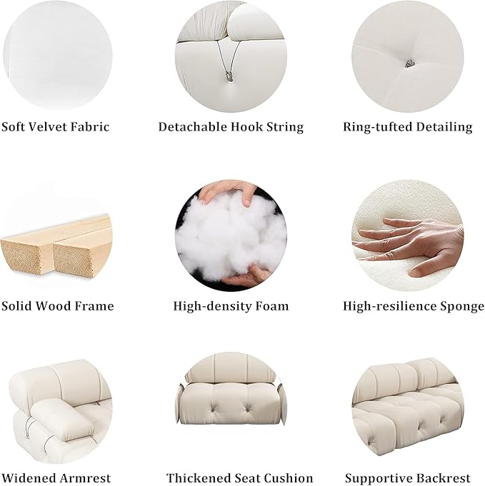 Nuvé® Takumi Velvet Modular Bouclé Cloud Sofa - Beige - Ottoman - Image 3