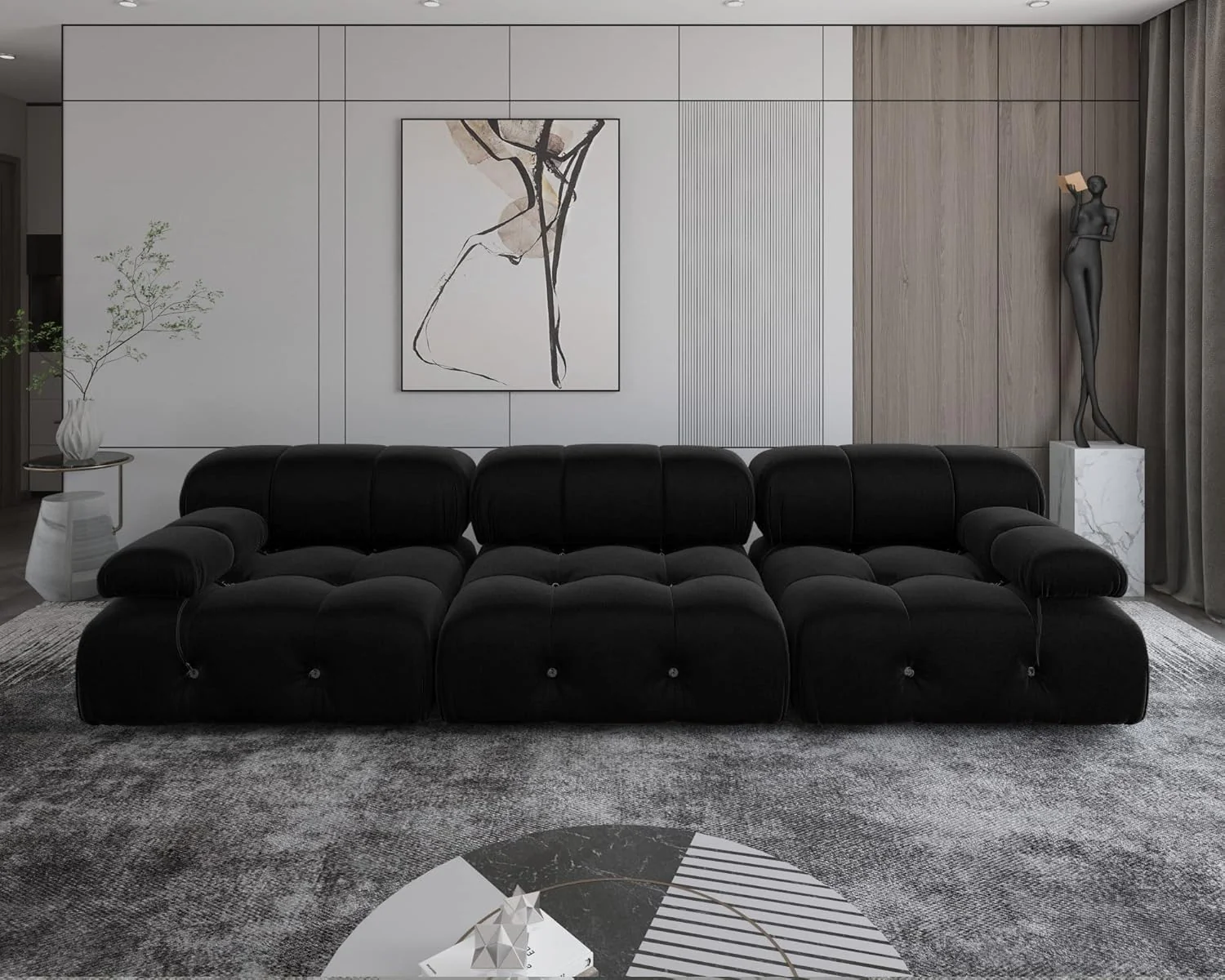 Nuvé® Takumi Velvet Modular Bouclé Cloud Sofa - Black - 3 Seater Sofa