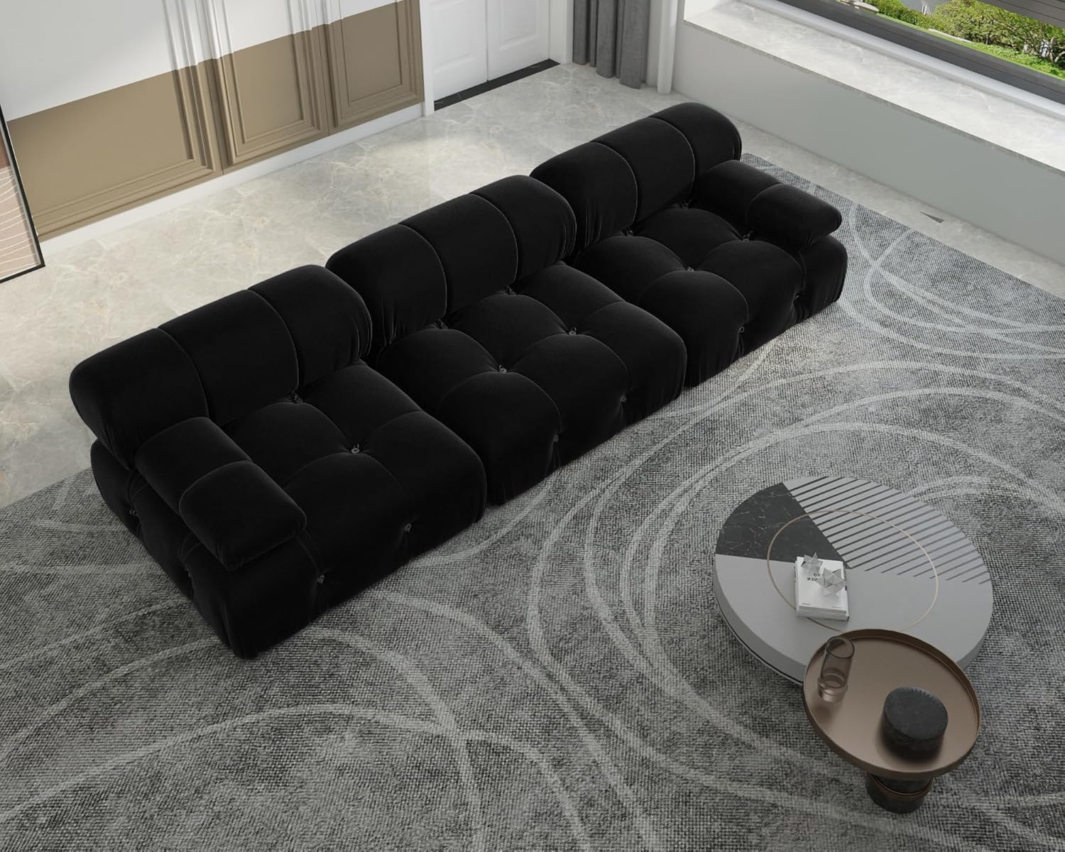 Nuvé® Takumi Velvet Modular Bouclé Cloud Sofa - Black - 3 Seater Sofa - Image 2