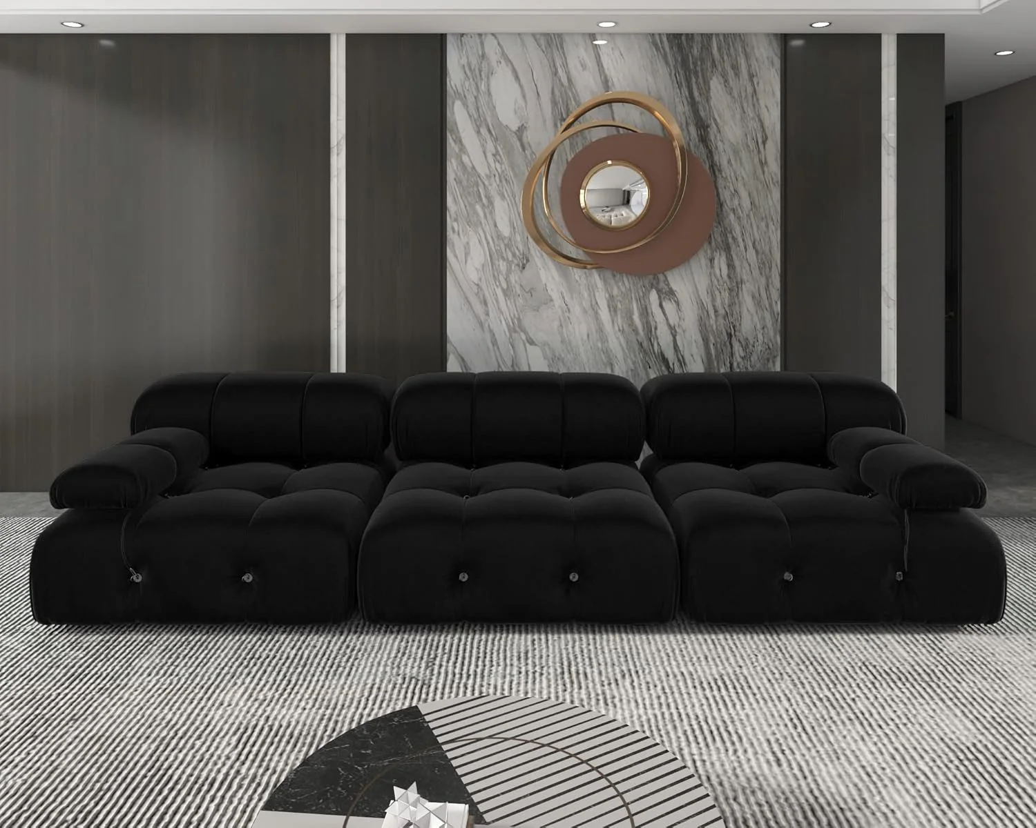 Nuvé® Takumi Velvet Modular Bouclé Cloud Sofa - Black - 3 Seater Sofa - Image 3