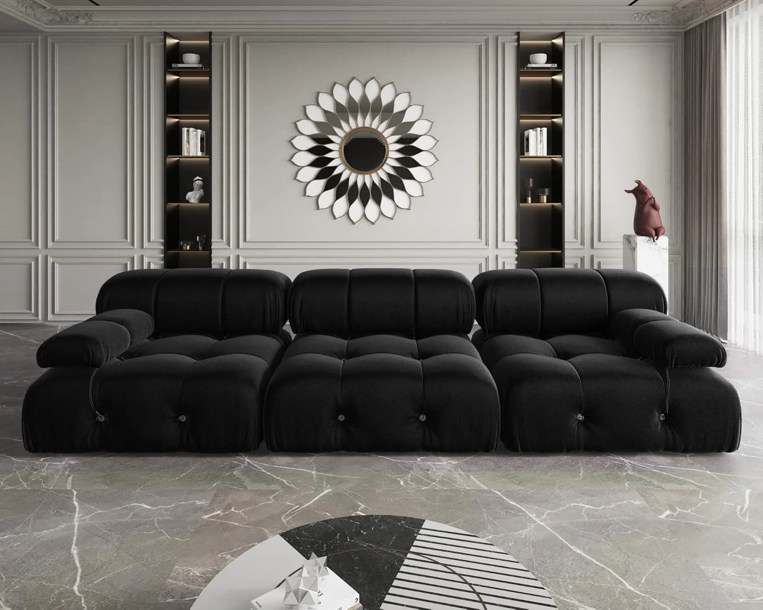 Nuvé® Takumi Velvet Modular Bouclé Cloud Sofa - Black - 3 Seater Sofa - Image 4