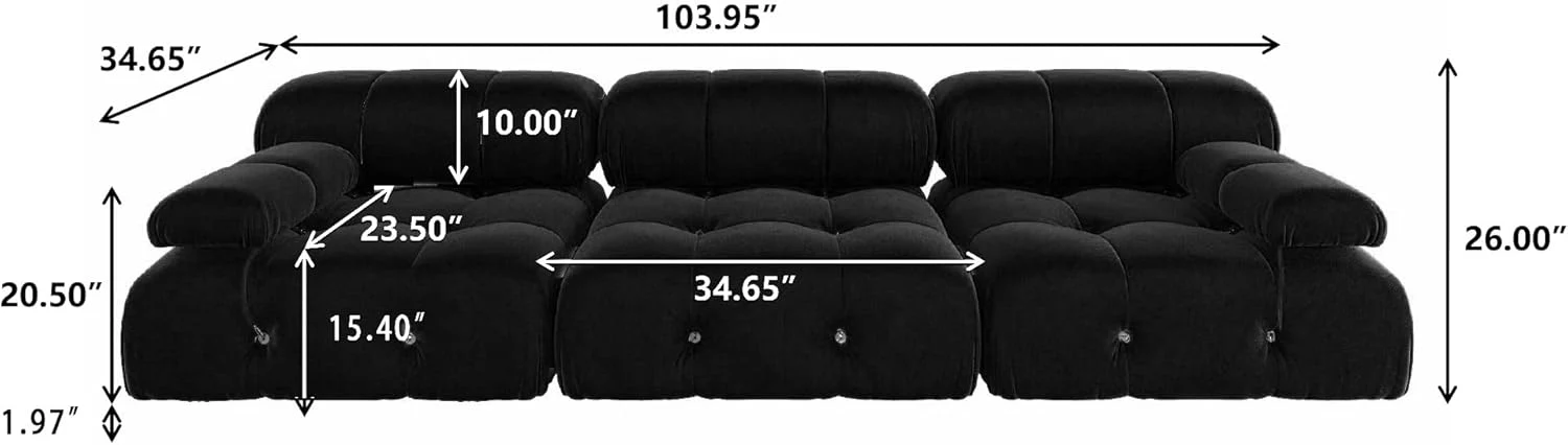 Nuvé® Takumi Velvet Modular Bouclé Cloud Sofa - Black - 3 Seater Sofa - Image 7