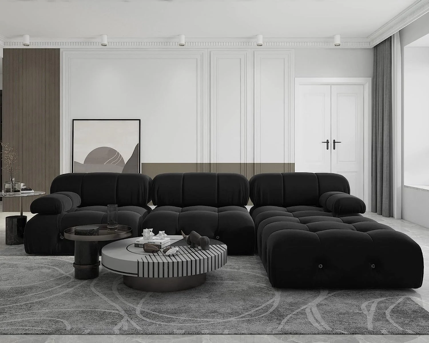 Nuvé® Takumi Velvet Modular Bouclé Cloud Sofa - Black - 3-Seater Sofa with 1 Ottoman - Image 2