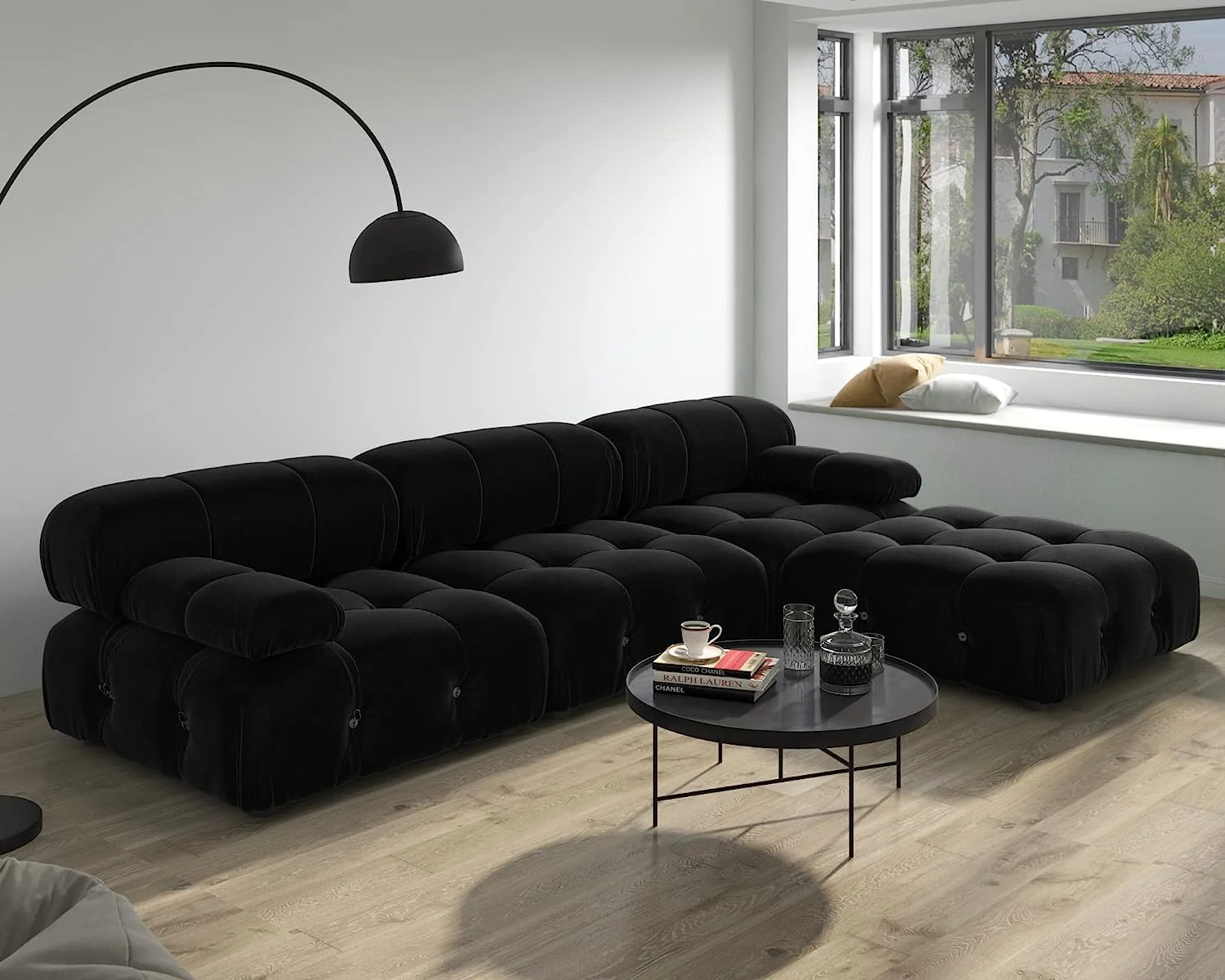 Nuvé® Takumi Velvet Modular Bouclé Cloud Sofa - Black - 3-Seater Sofa with 1 Ottoman - Image 5