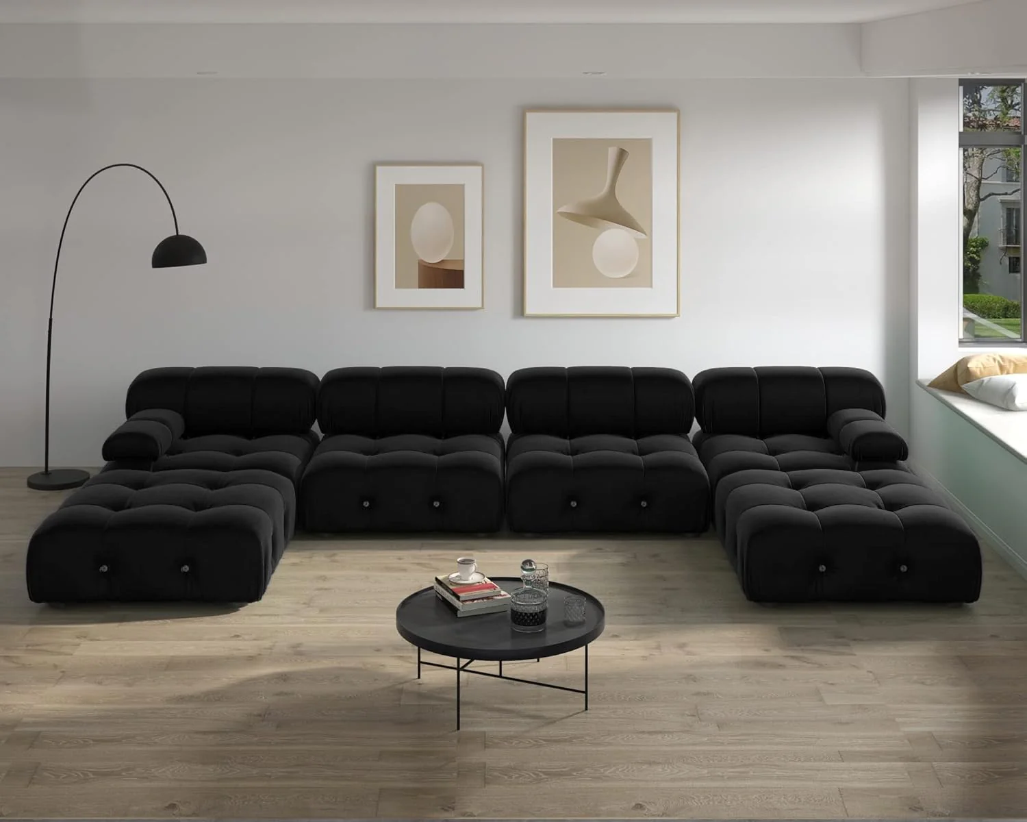 Nuvé® Takumi Velvet Modular Bouclé Cloud Sofa - Black - 4-Seater Sofa with 2 Ottoman