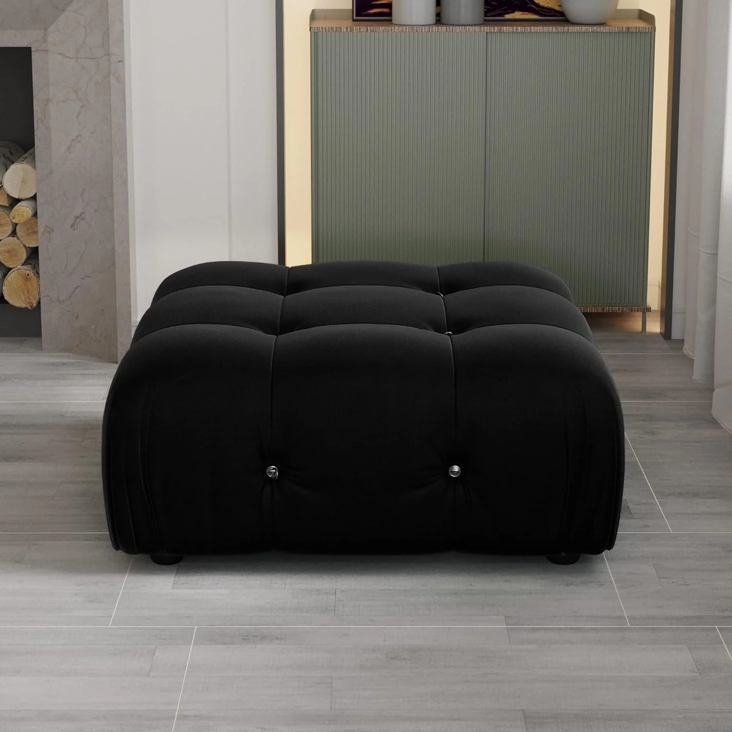 Nuvé® Takumi Velvet Modular Bouclé Cloud Sofa - Black - Ottoman