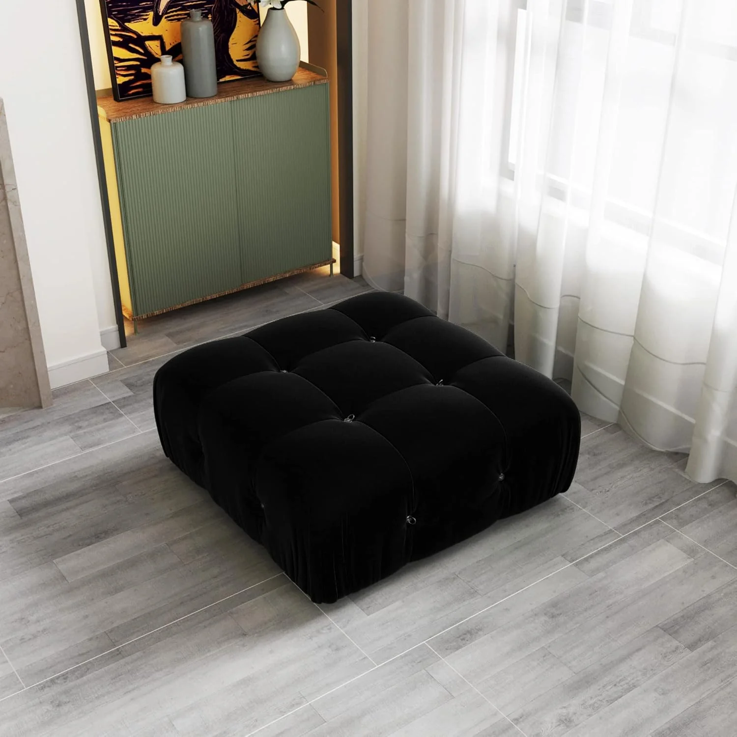 Nuvé® Takumi Velvet Modular Bouclé Cloud Sofa - Black - Ottoman - Image 2