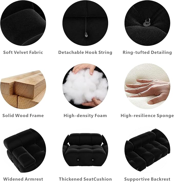 Nuvé® Takumi Velvet Modular Bouclé Cloud Sofa - Black - Ottoman - Image 4