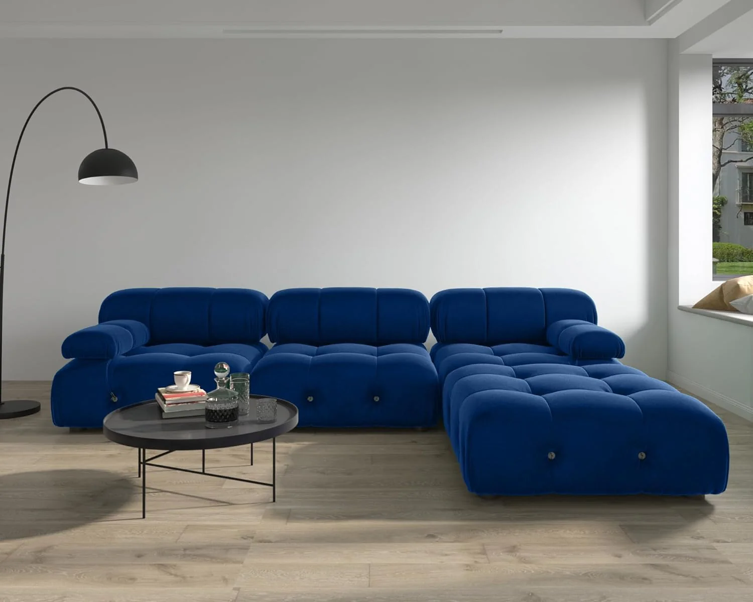 Nuvé® Takumi Velvet Modular Bouclé Cloud Sofa - Blue - 3-Seater Sofa with 1 Ottoman - Image 2