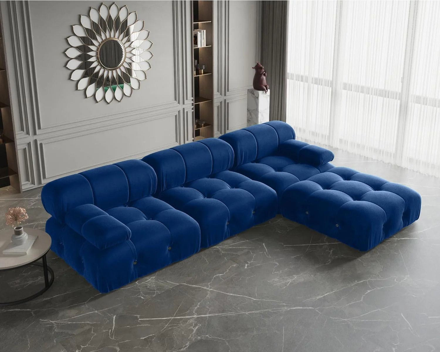 Nuvé® Takumi Velvet Modular Bouclé Cloud Sofa - Blue - 3-Seater Sofa with 1 Ottoman - Image 5