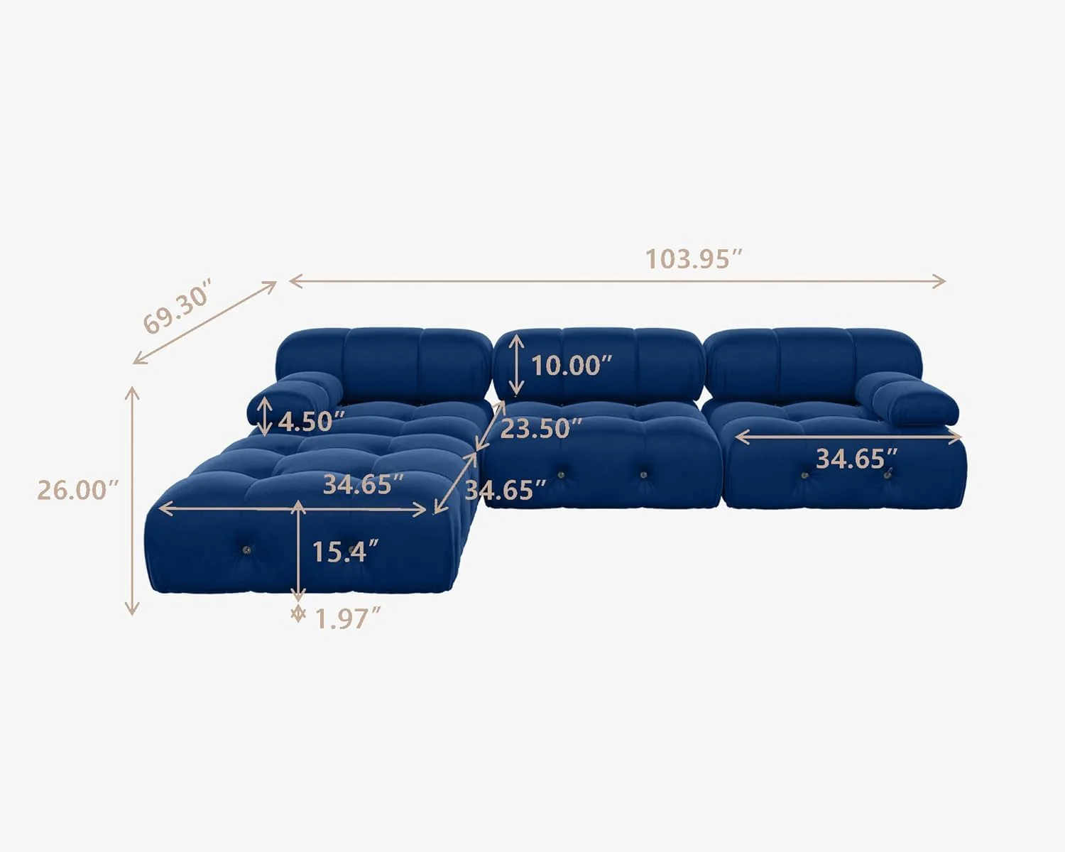 Nuvé® Takumi Velvet Modular Bouclé Cloud Sofa - Blue - 3-Seater Sofa with 1 Ottoman - Image 8