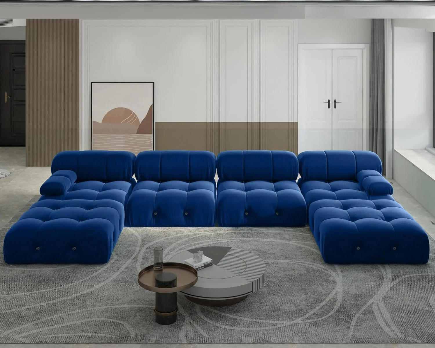 Nuvé® Takumi Velvet Modular Bouclé Cloud Sofa - Blue - 4-Seater Sofa with 2 Ottoman