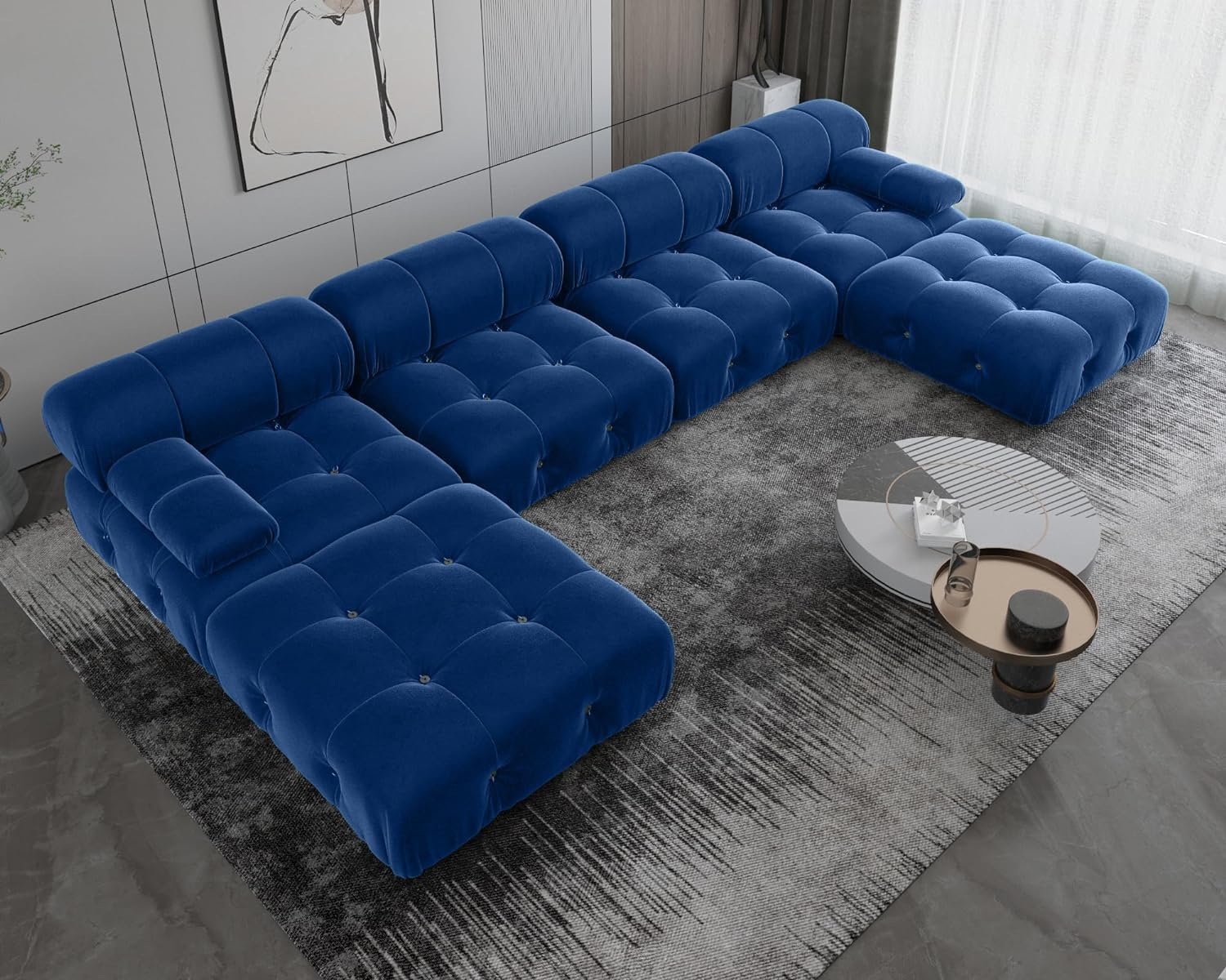 Nuvé® Takumi Velvet Modular Bouclé Cloud Sofa - Blue - 4-Seater Sofa with 2 Ottoman - Image 5