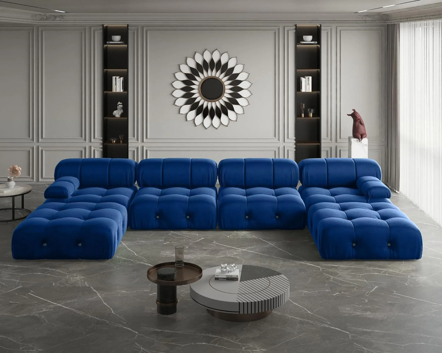 Nuvé® Takumi Velvet Modular Bouclé Cloud Sofa - Blue - 4-Seater Sofa with 2 Ottoman - Image 6