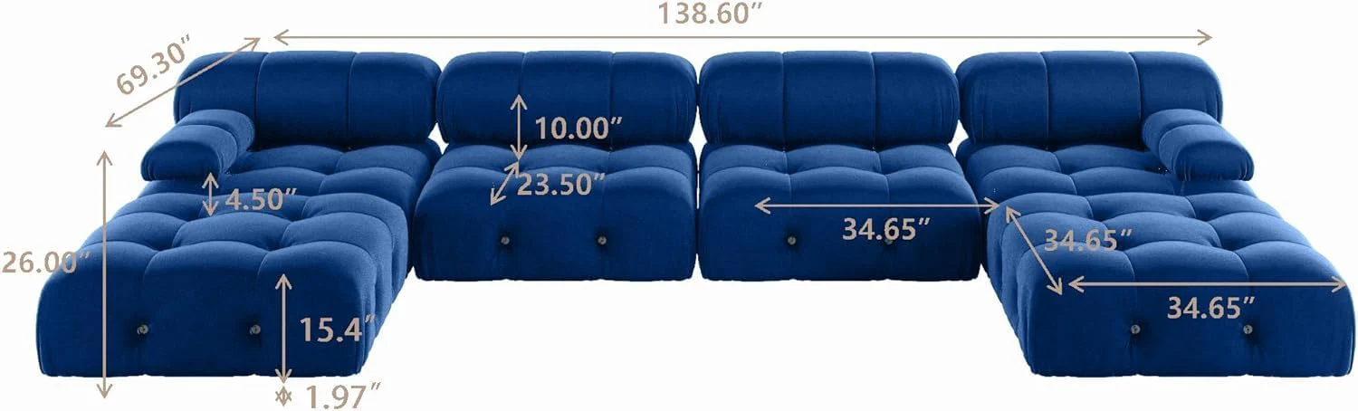 Nuvé® Takumi Velvet Modular Bouclé Cloud Sofa - Blue - 4-Seater Sofa with 2 Ottoman - Image 7