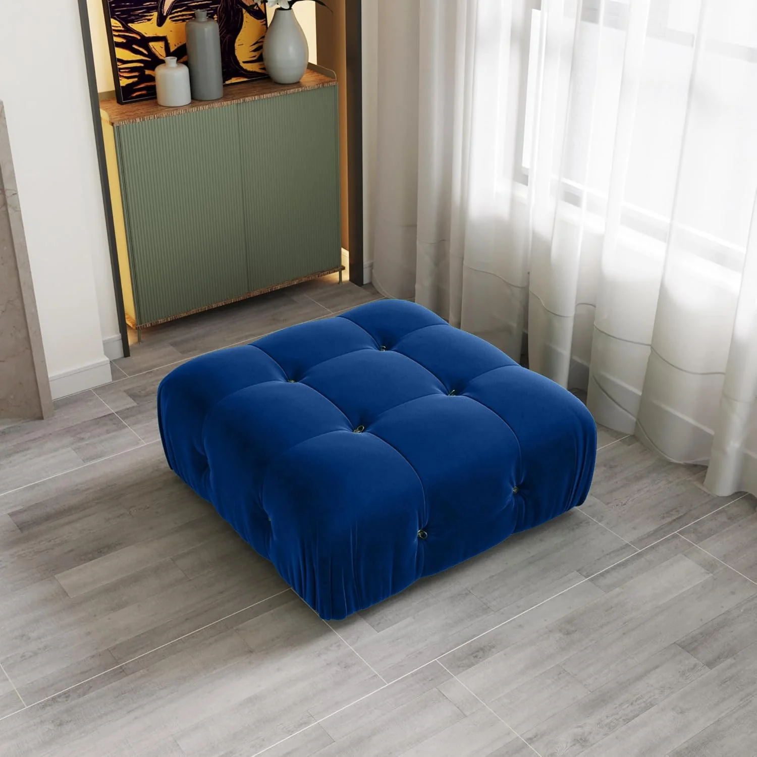 Nuvé® Takumi Velvet Modular Bouclé Cloud Sofa - Blue - Ottoman - Image 3