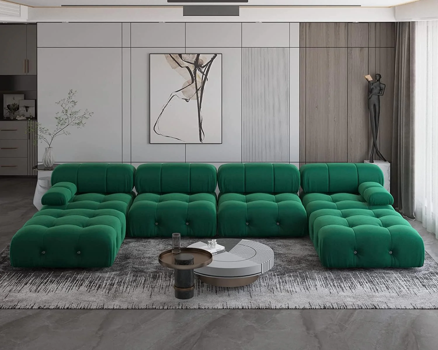 Nuvé® Takumi Velvet Modular Bouclé Cloud Sofa - Green - 4-Seater Sofa with 2 Ottoman