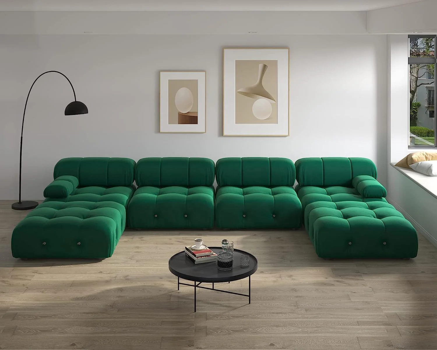 Nuvé® Takumi Velvet Modular Bouclé Cloud Sofa - Green - 4-Seater Sofa with 2 Ottoman - Image 2