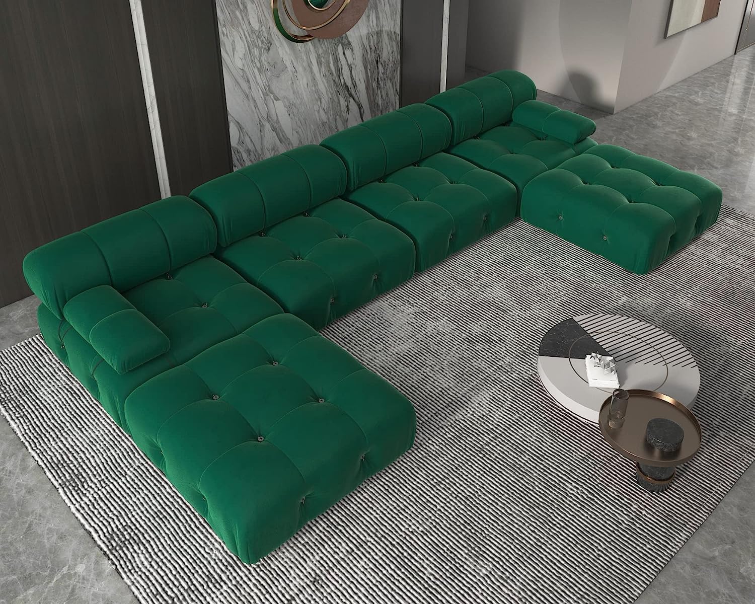 Nuvé® Takumi Velvet Modular Bouclé Cloud Sofa - Green - 4-Seater Sofa with 2 Ottoman - Image 3