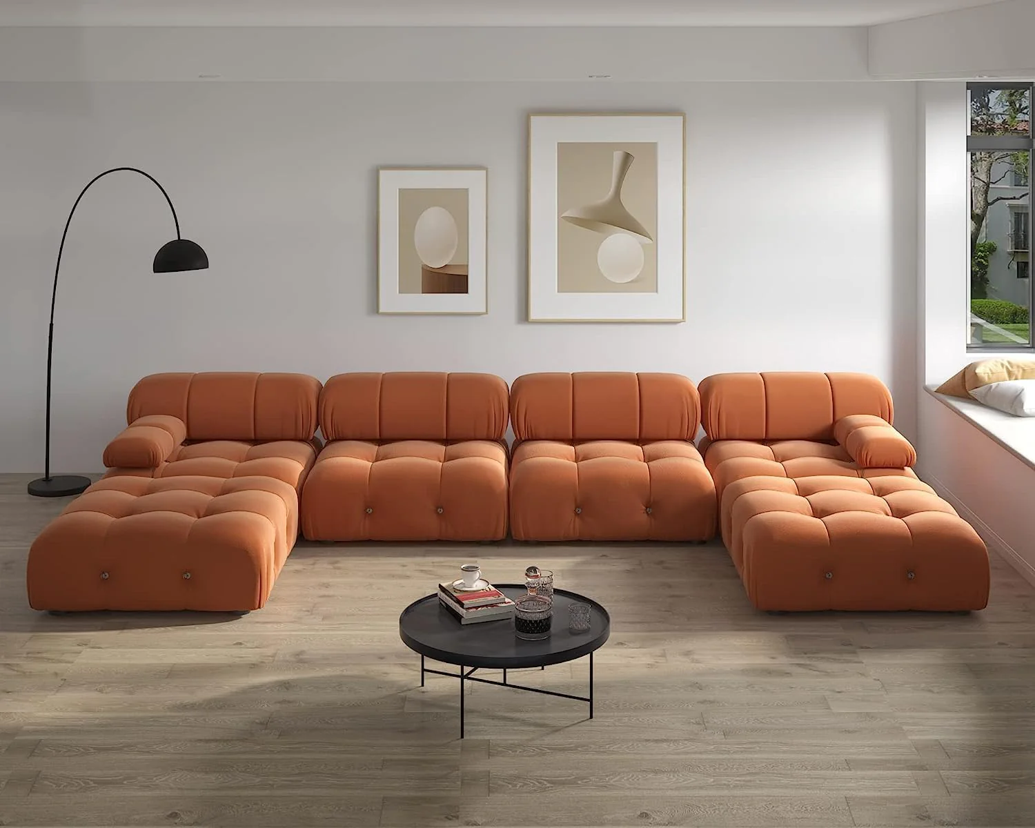 Nuvé® Takumi Velvet Modular Bouclé Cloud Sofa - Orange - 4-Seater Sofa with 2 Ottoman - Image 3