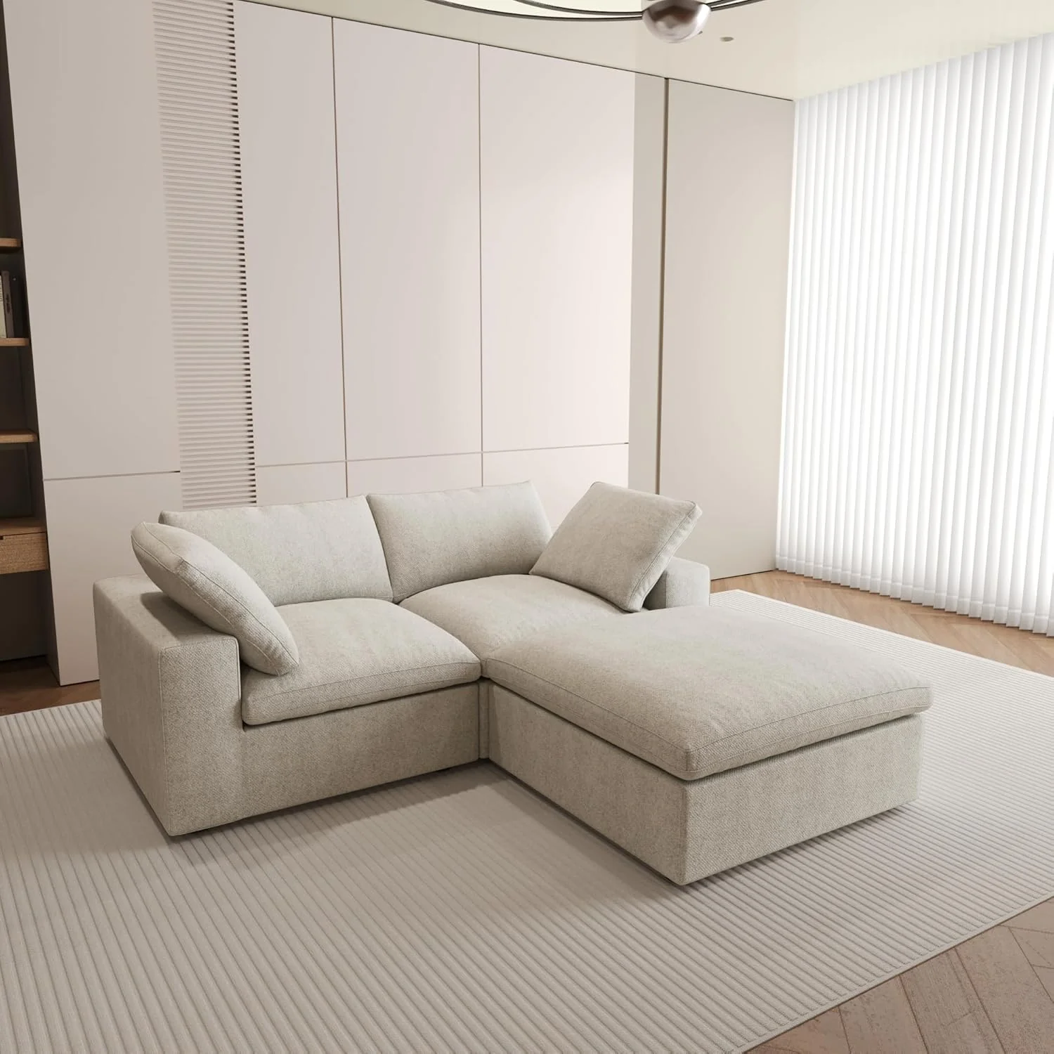 Nuvé® Solace Modular Bouclé Cloud Sofa - Khaki - 2-Seater Sectional Sofa with Ottoman