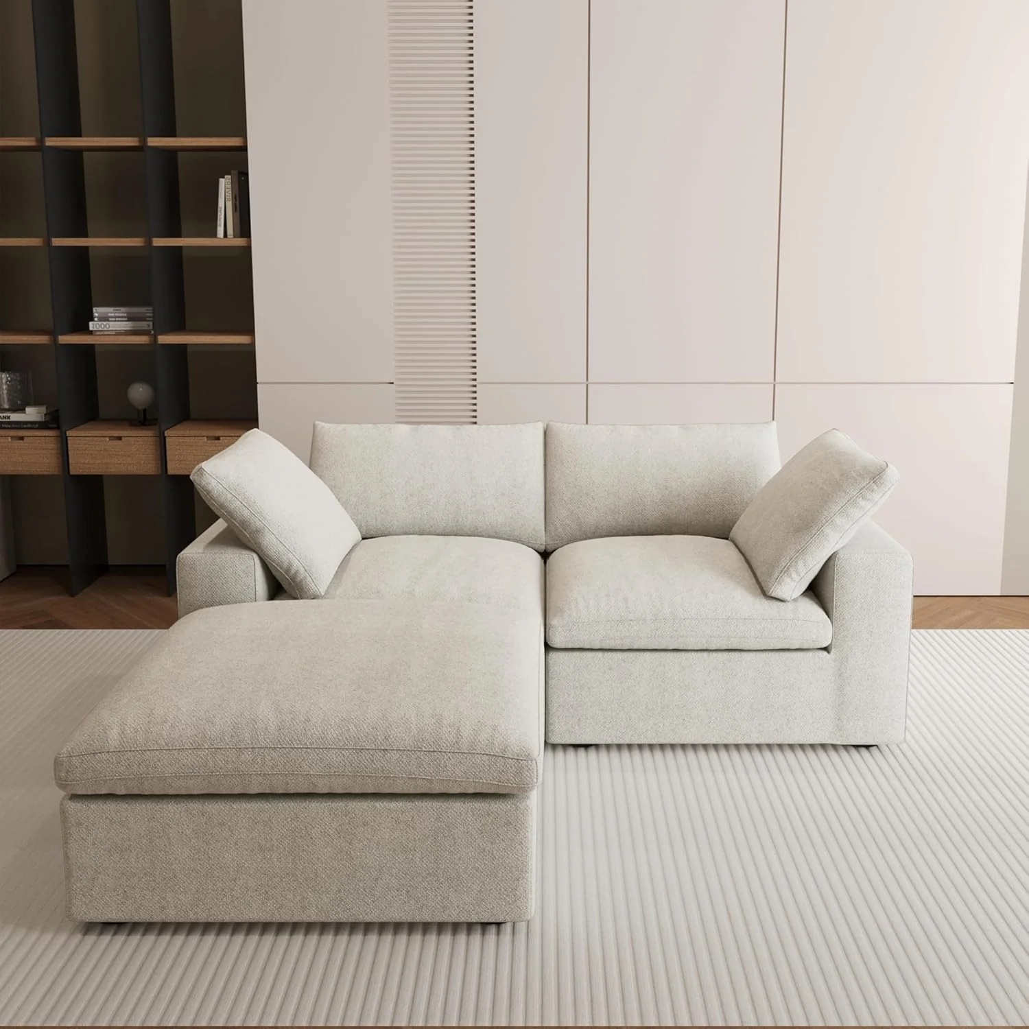 Nuvé® Solace Modular Bouclé Cloud Sofa - Khaki - 2-Seater Sectional Sofa with Ottoman - Image 2
