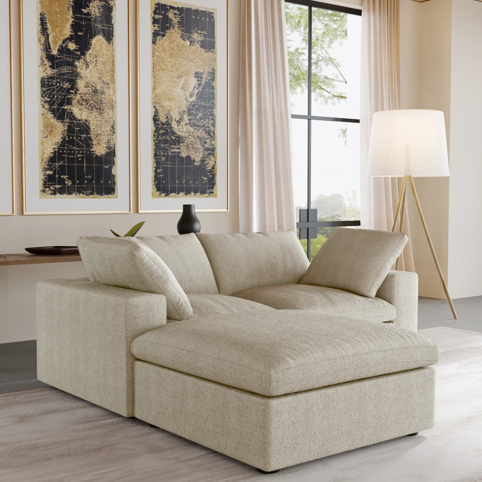 Nuvé® Solace Modular Bouclé Cloud Sofa - Khaki - 2-Seater Sectional Sofa with Ottoman - Image 3