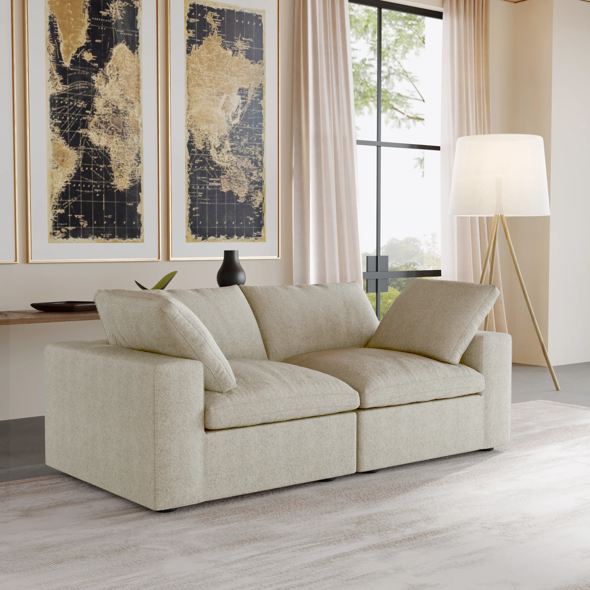 Nuvé® Solace Modular Bouclé Cloud Sofa - Khaki - 2-Seater Sofa - Image 3