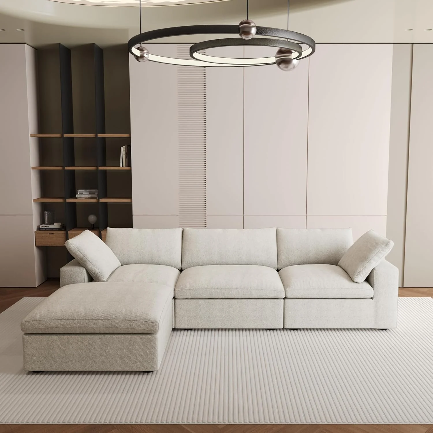 Nuvé® Solace Modular Bouclé Cloud Sofa - Khaki - 3-Seater Sectional Sofa with Ottoman