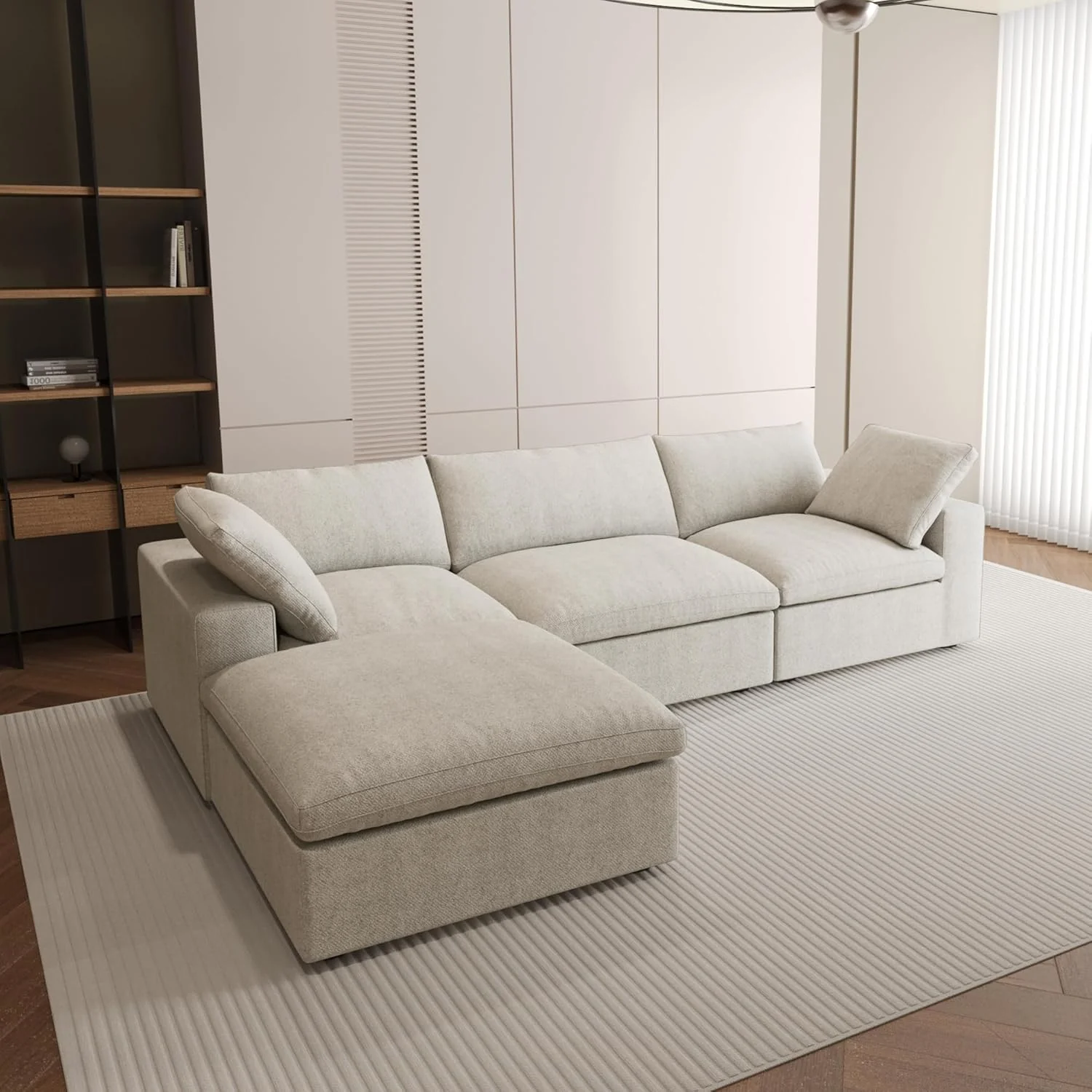 Nuvé® Solace Modular Bouclé Cloud Sofa - Khaki - 3-Seater Sectional Sofa with Ottoman - Image 2