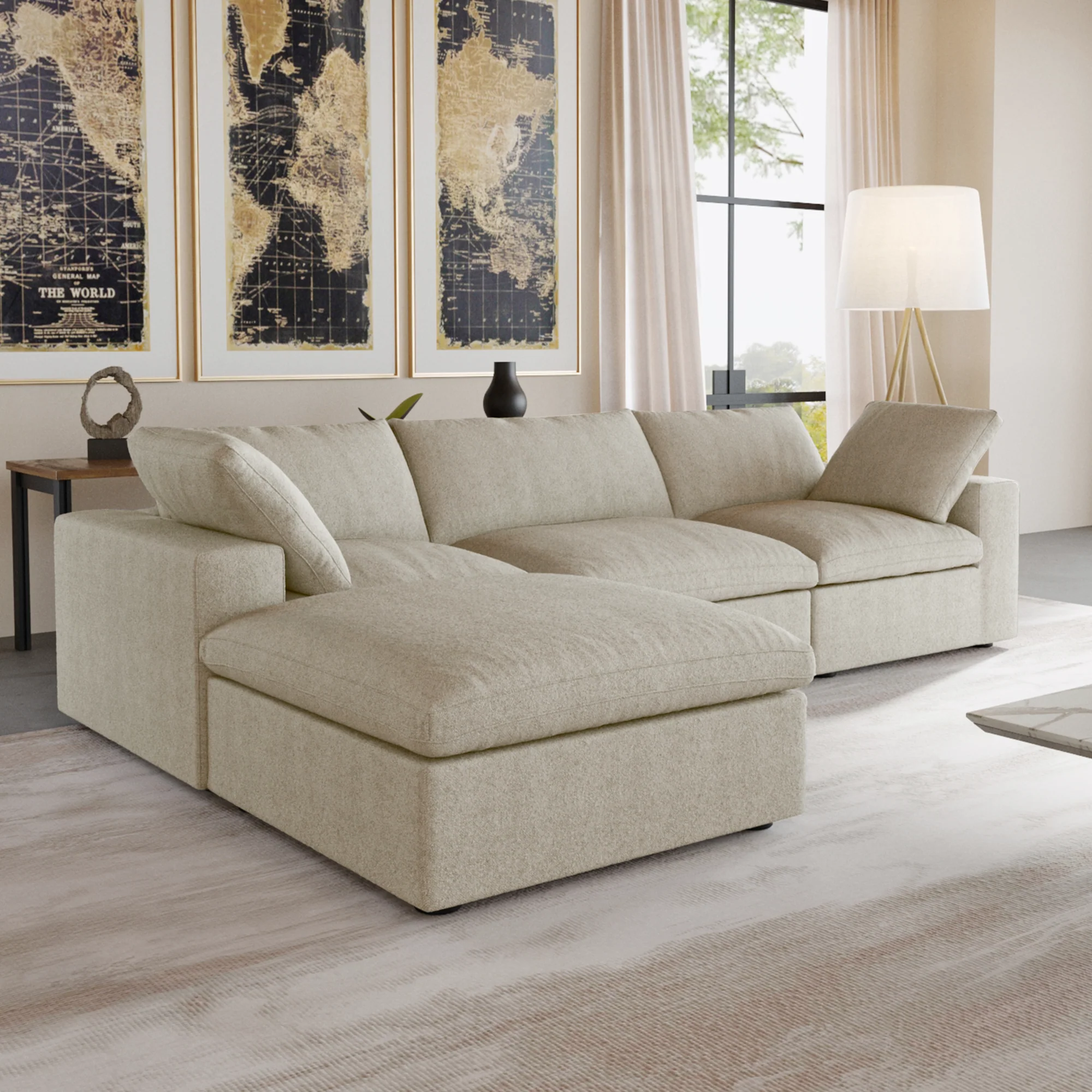Nuvé® Solace Modular Bouclé Cloud Sofa - Khaki - 3-Seater Sectional Sofa with Ottoman - Image 3