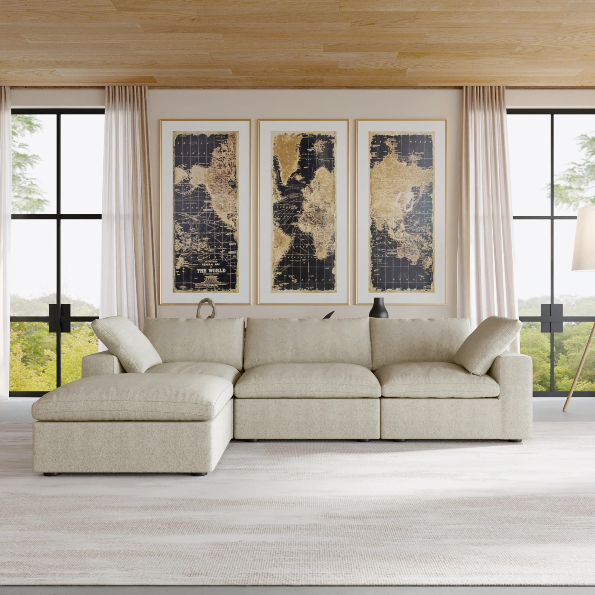 Nuvé® Solace Modular Bouclé Cloud Sofa - Khaki - 3-Seater Sectional Sofa with Ottoman - Image 4