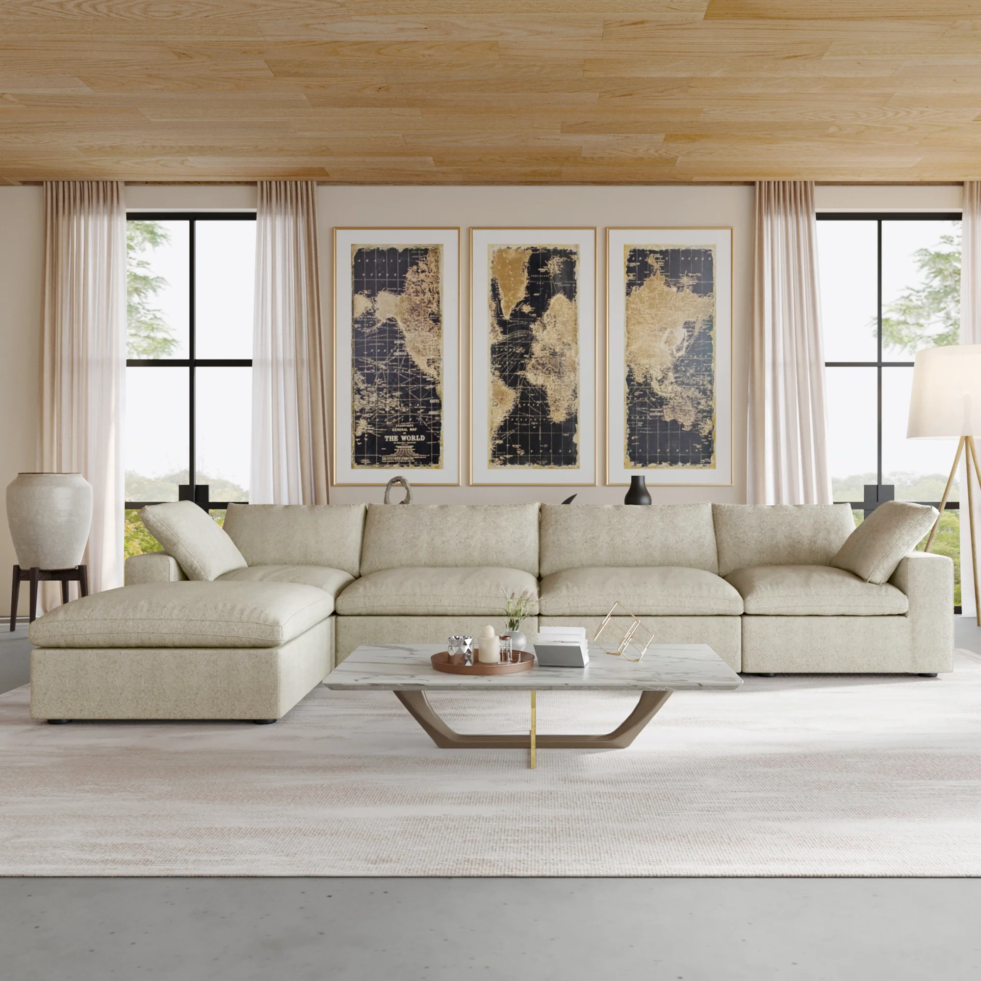 Nuvé® Solace Modular Bouclé Cloud Sofa - Khaki - 4-Seater Sectional Sofa with Ottoman