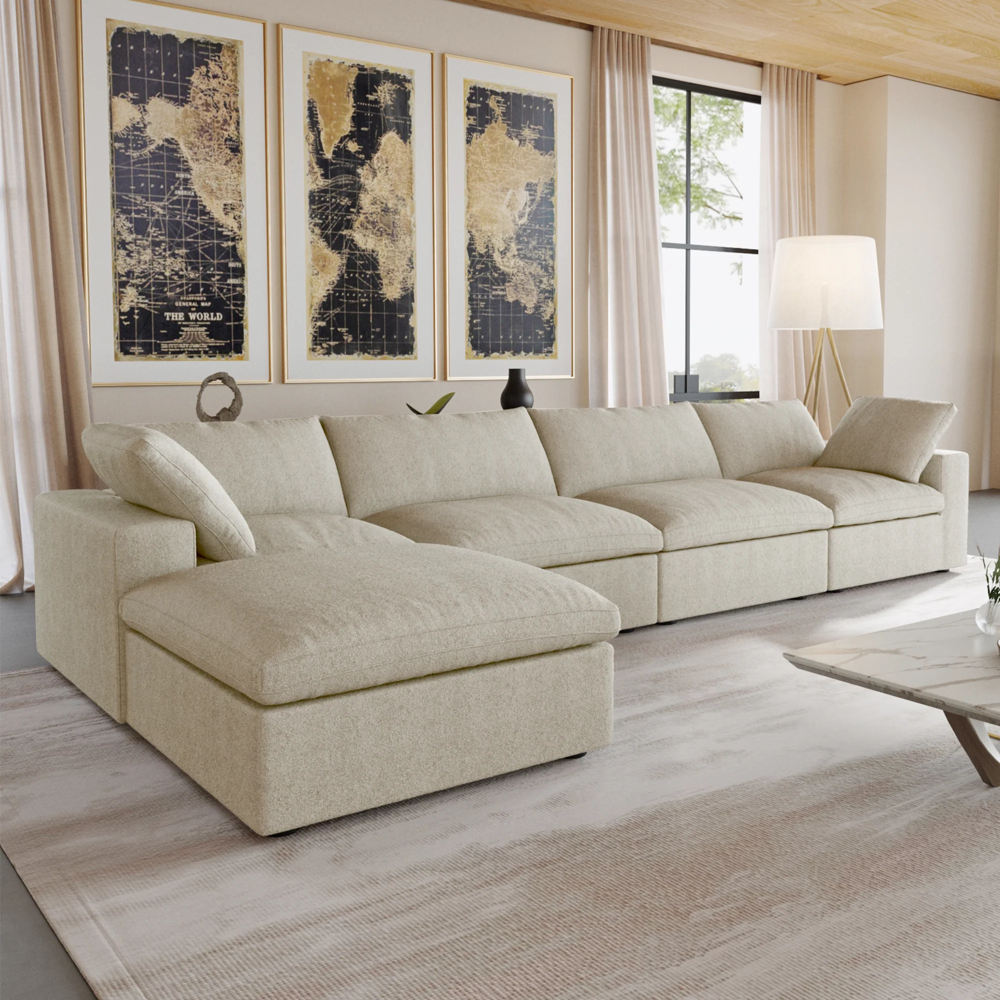 Nuvé® Solace Modular Bouclé Cloud Sofa - Khaki - 4-Seater Sectional Sofa with Ottoman - Image 2