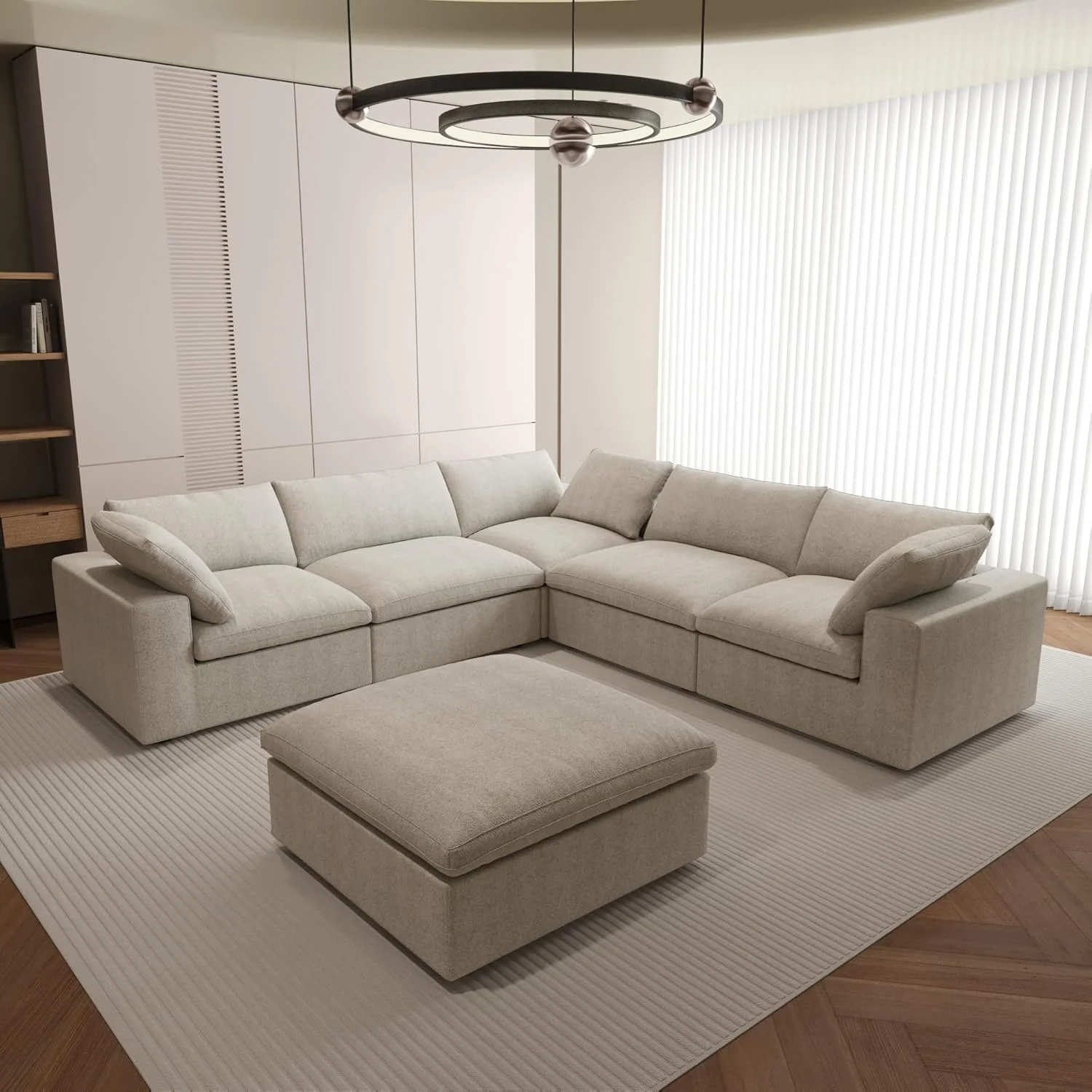 Nuvé® Solace Modular Bouclé Cloud Sofa - Khaki - 5-Seater Corner Sectional + Ottoman