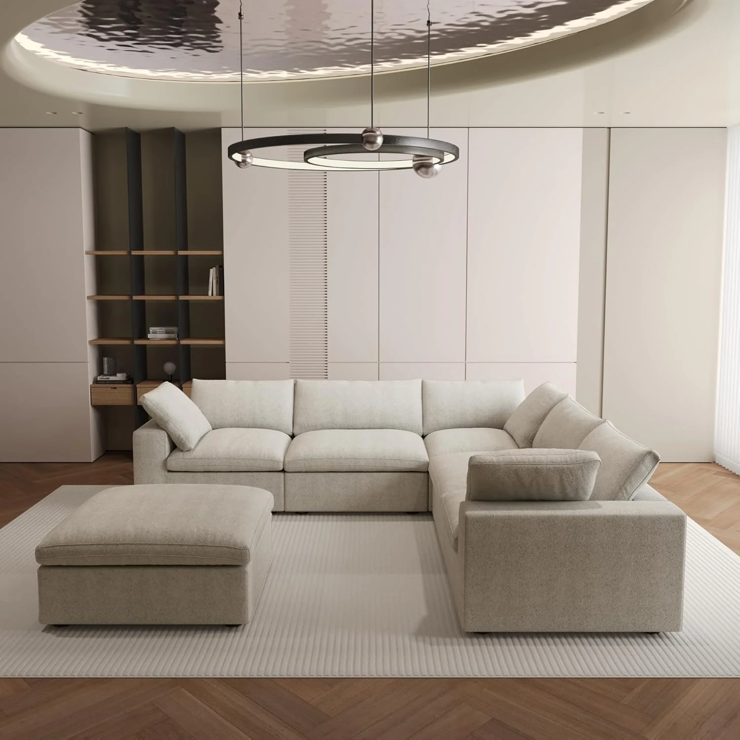 Nuvé® Solace Modular Bouclé Cloud Sofa - Khaki - 5-Seater Corner Sectional + Ottoman - Image 2