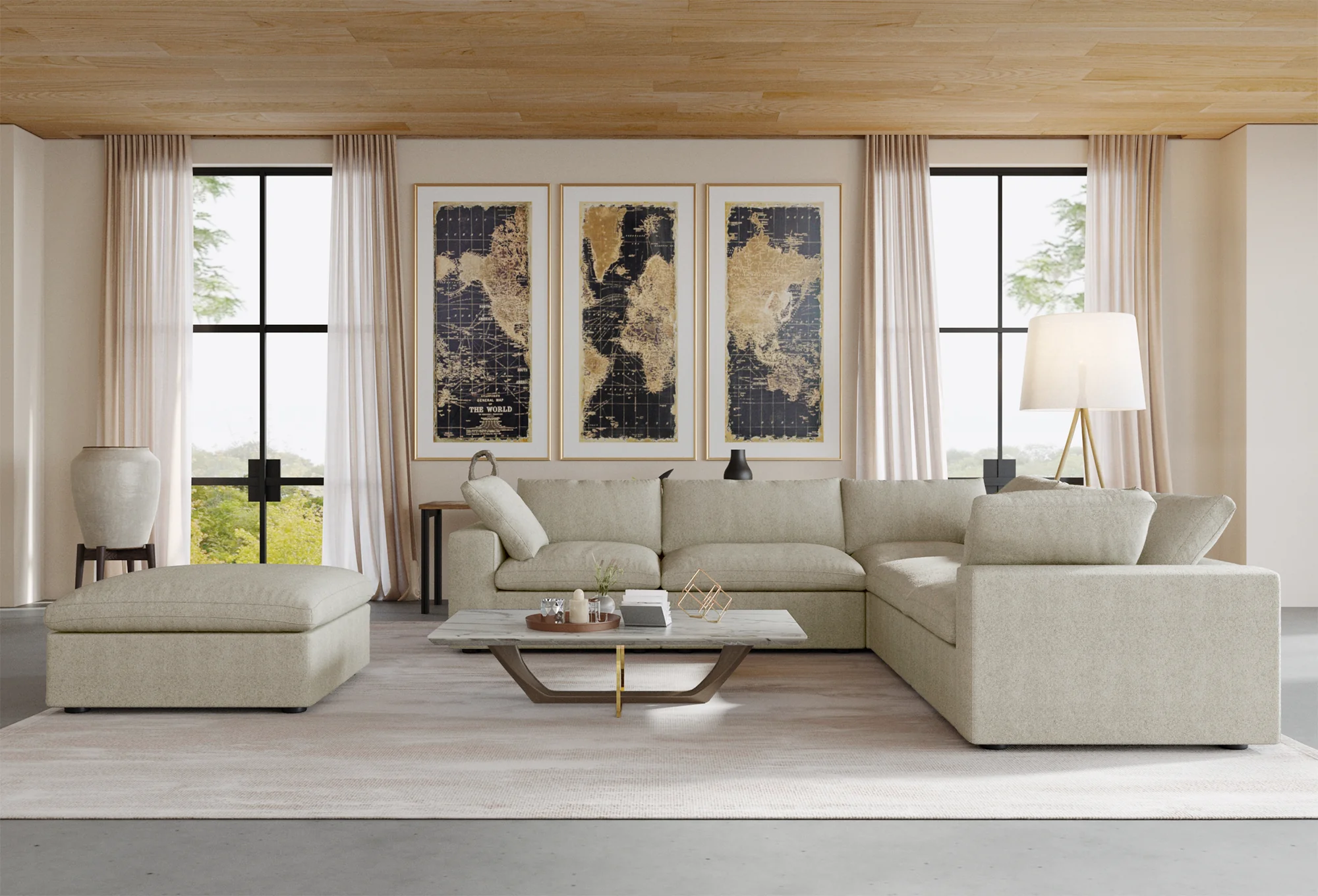 Nuvé® Solace Modular Bouclé Cloud Sofa - Khaki - 5-Seater Corner Sectional + Ottoman - Image 3