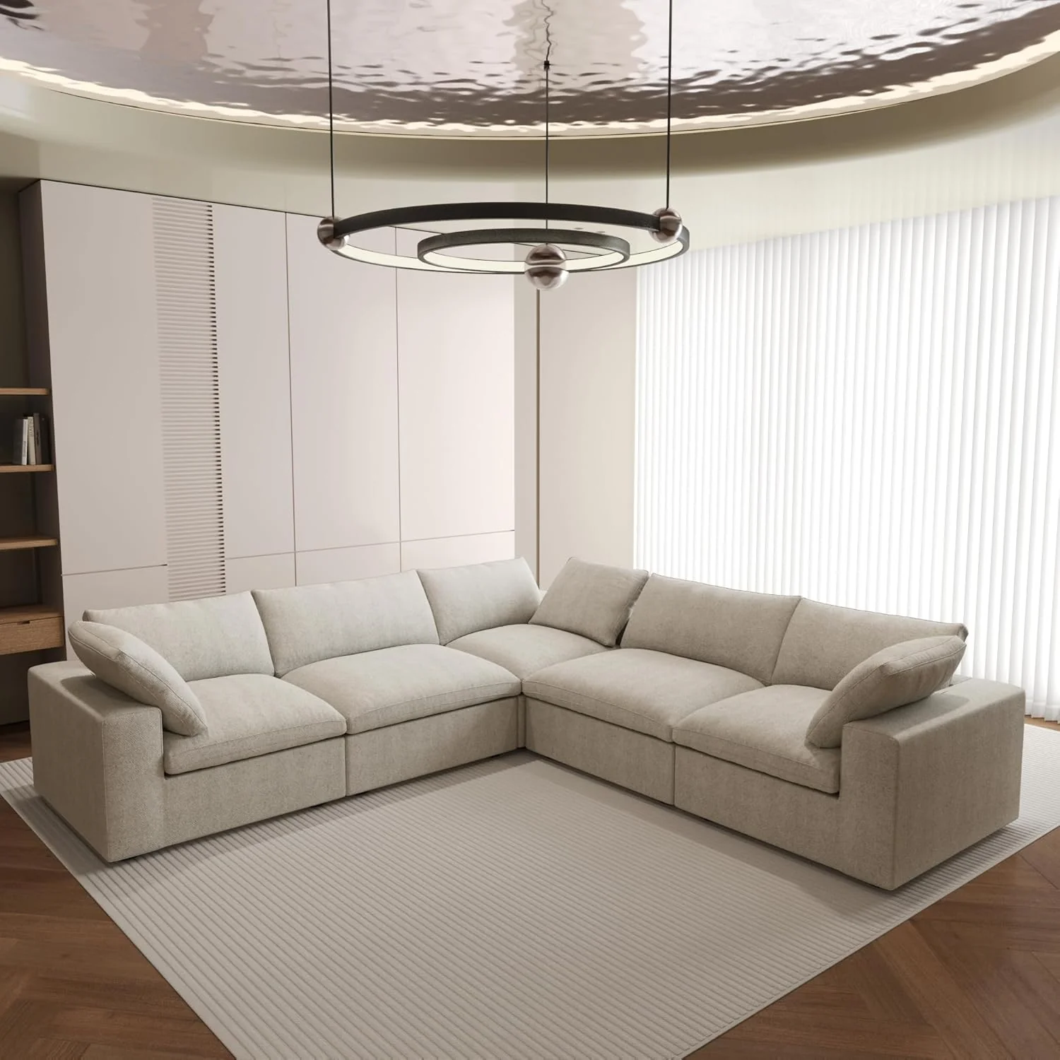 Nuvé® Solace Modular Bouclé Cloud Sofa - Khaki - 5-Seater Corner Sectional (V-Shaped)