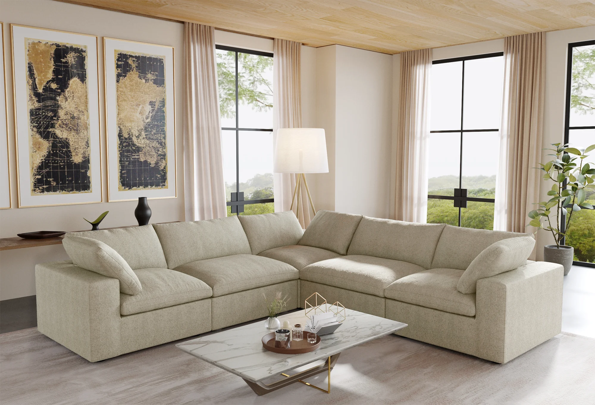 Nuvé® Solace Modular Bouclé Cloud Sofa - Khaki - 5-Seater Corner Sectional (V-Shaped) - Image 2