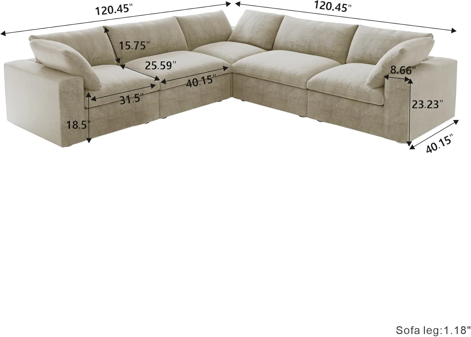 Nuvé® Solace Modular Bouclé Cloud Sofa - Khaki - 5-Seater Corner Sectional (V-Shaped) - Image 7