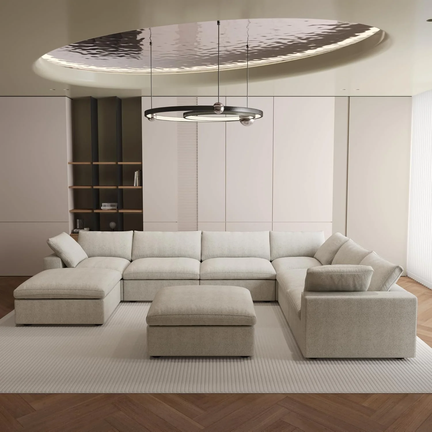 Nuvé® Solace Modular Bouclé Cloud Sofa - Khaki - 6-Seater Corner Sectional + 2 Ottomans