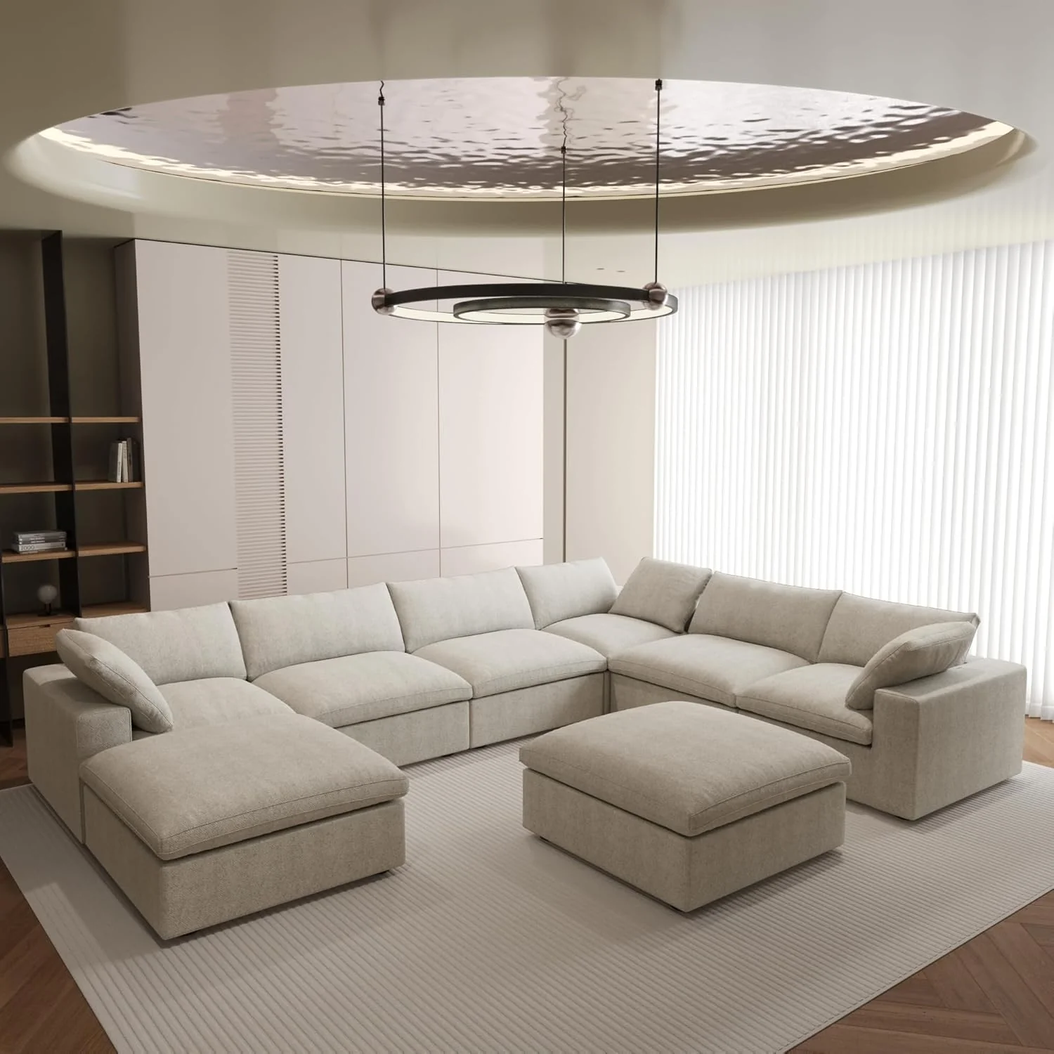 Nuvé® Solace Modular Bouclé Cloud Sofa - Khaki - 6-Seater Corner Sectional + 2 Ottomans - Image 2