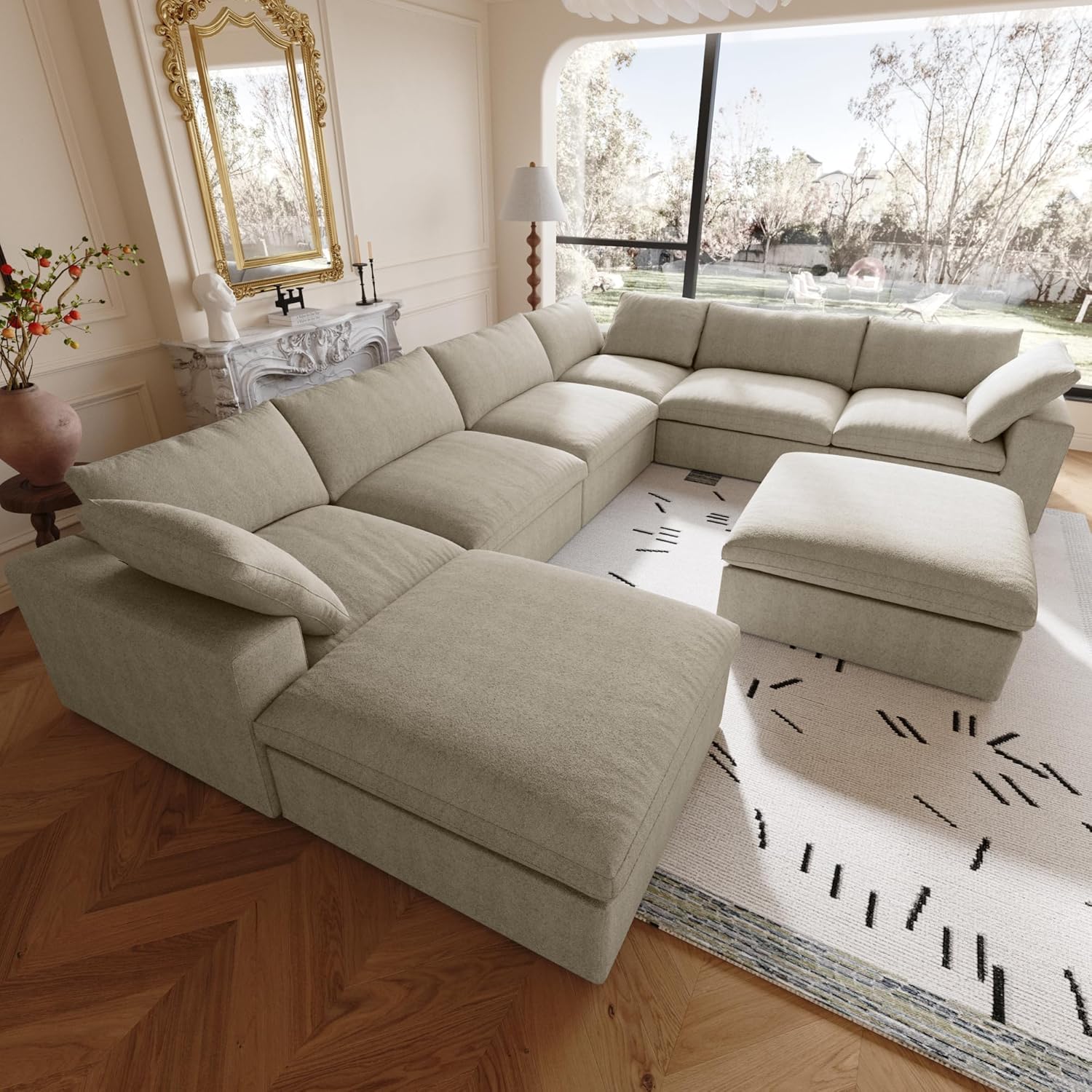 Nuvé® Solace Modular Bouclé Cloud Sofa - Khaki - 6-Seater Corner Sectional + 2 Ottomans - Image 3