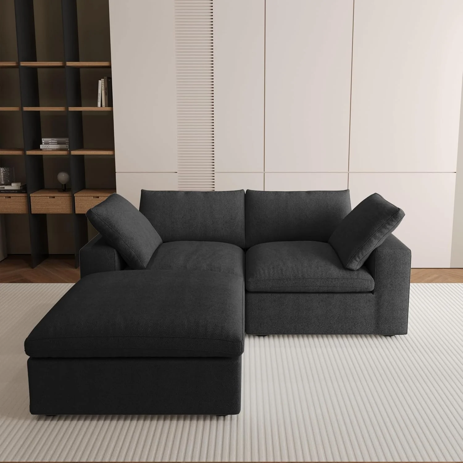 Nuvé® Solace Modular Bouclé Cloud Sofa - Obsidian Black - 2-Seater Sectional Sofa with Ottoman