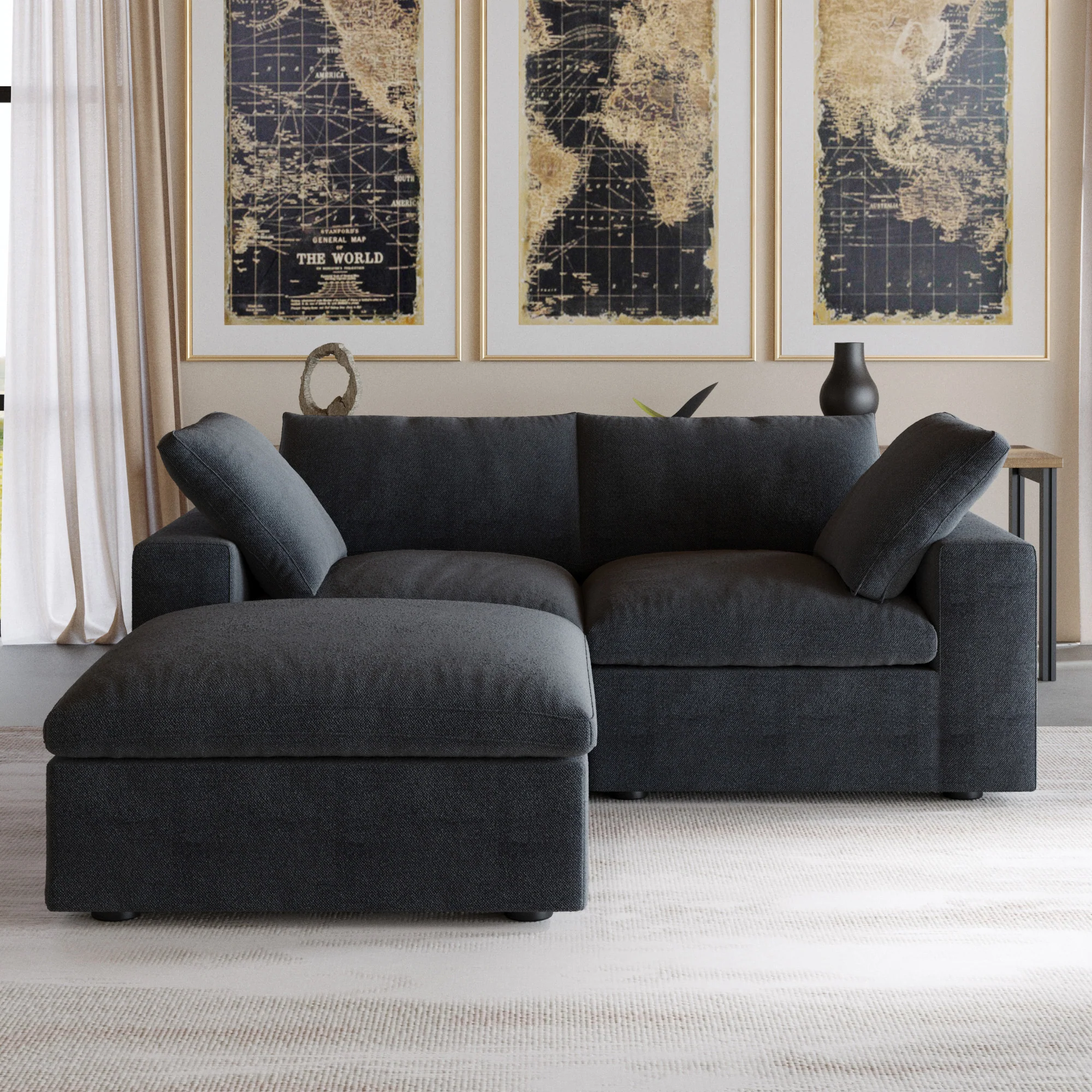 Nuvé® Solace Modular Bouclé Cloud Sofa - Obsidian Black - 2-Seater Sectional Sofa with Ottoman - Image 4